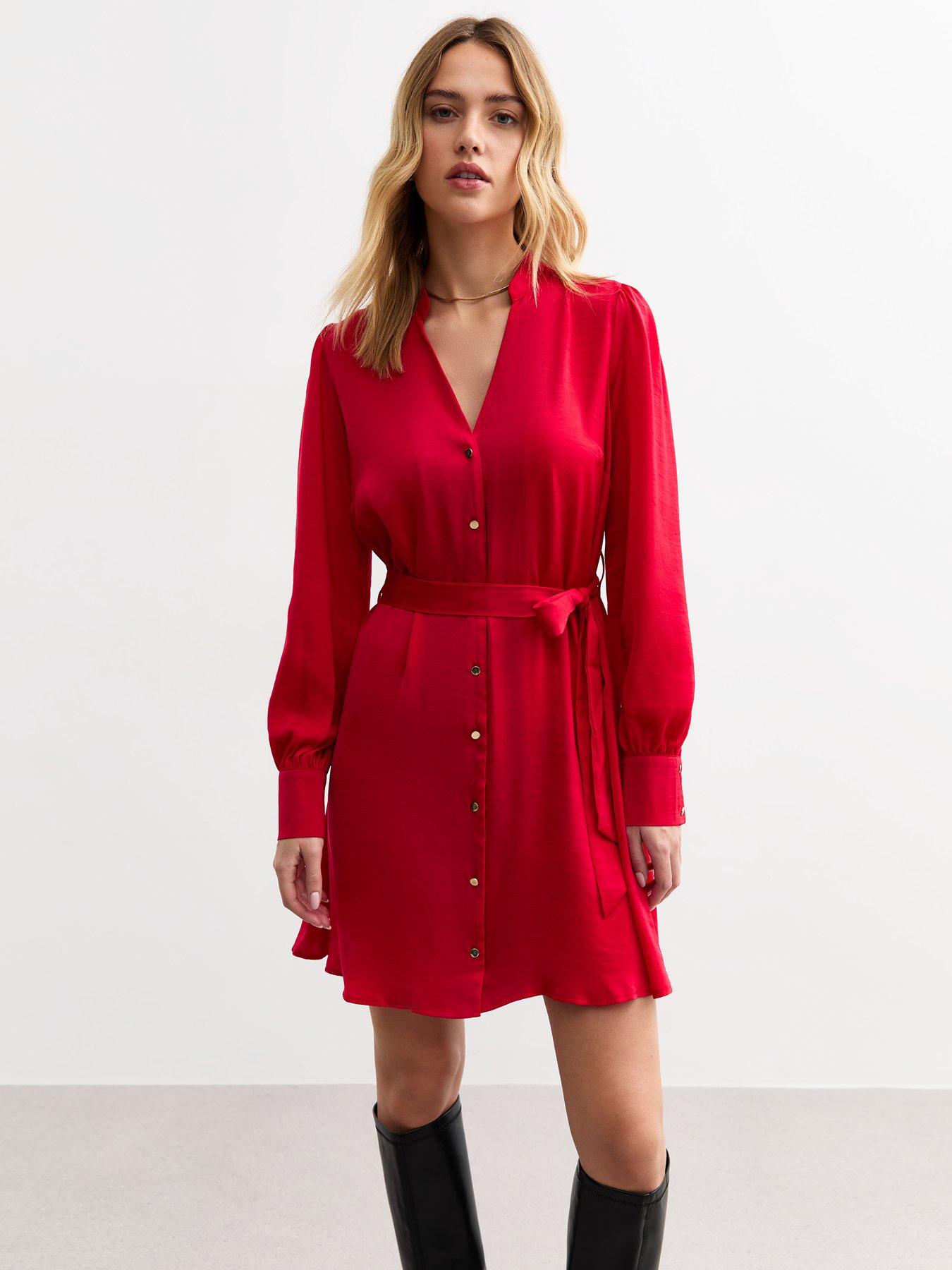 undefined Red V-neck Satin Mini Dress