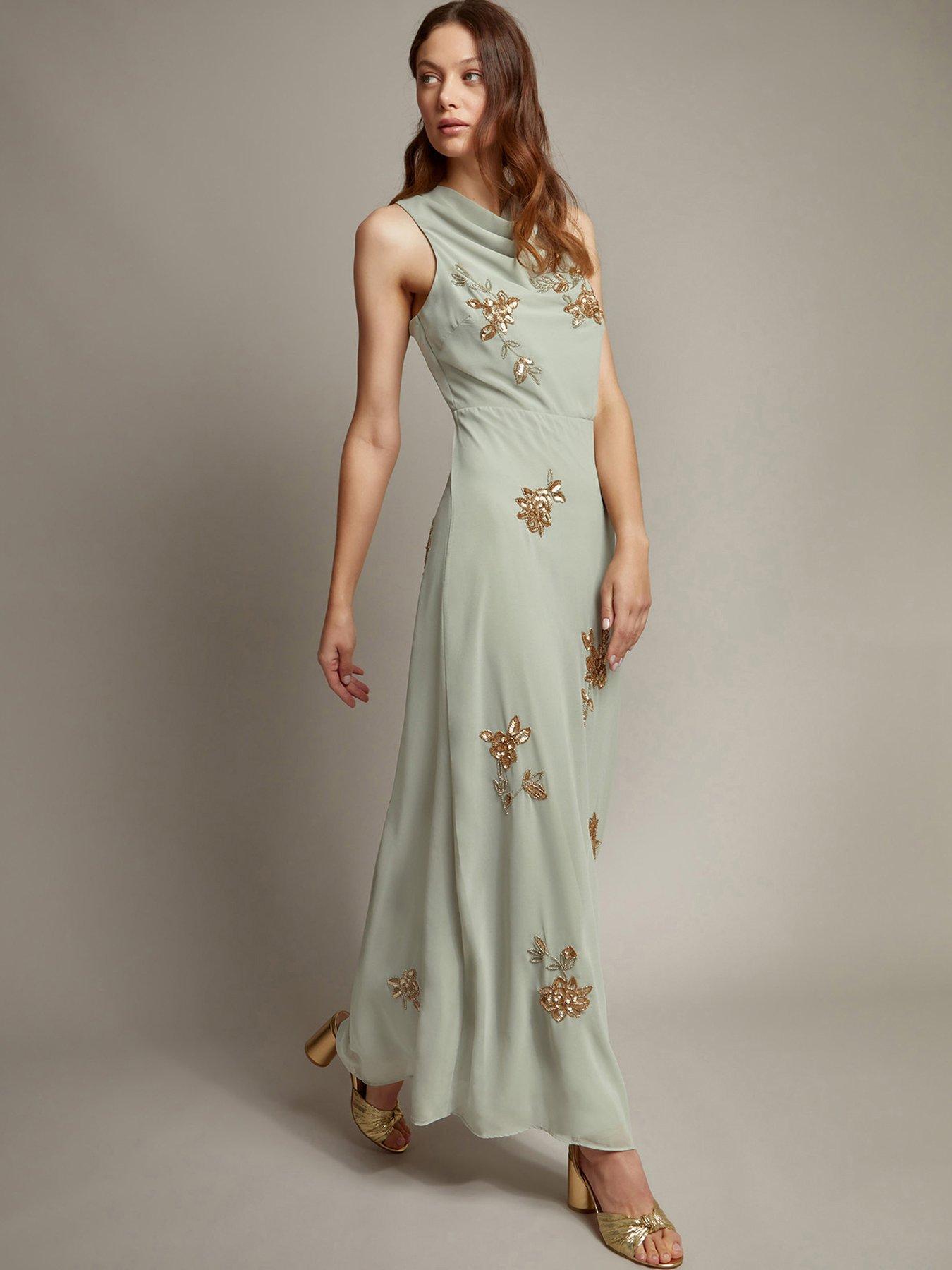 Image 1 of 5 of Monsoon Cowl Neck Sarah Maxi Dress - Green