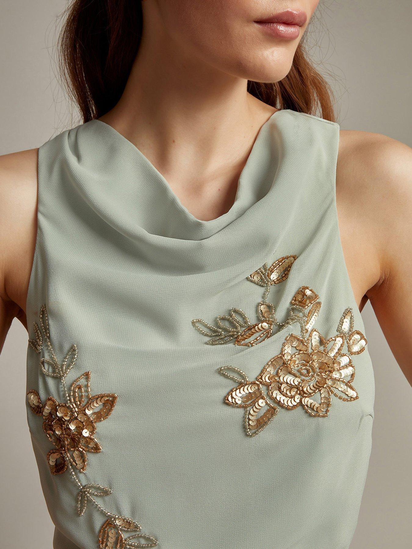 Image 4 of 5 of Monsoon Cowl Neck Sarah Maxi Dress - Green