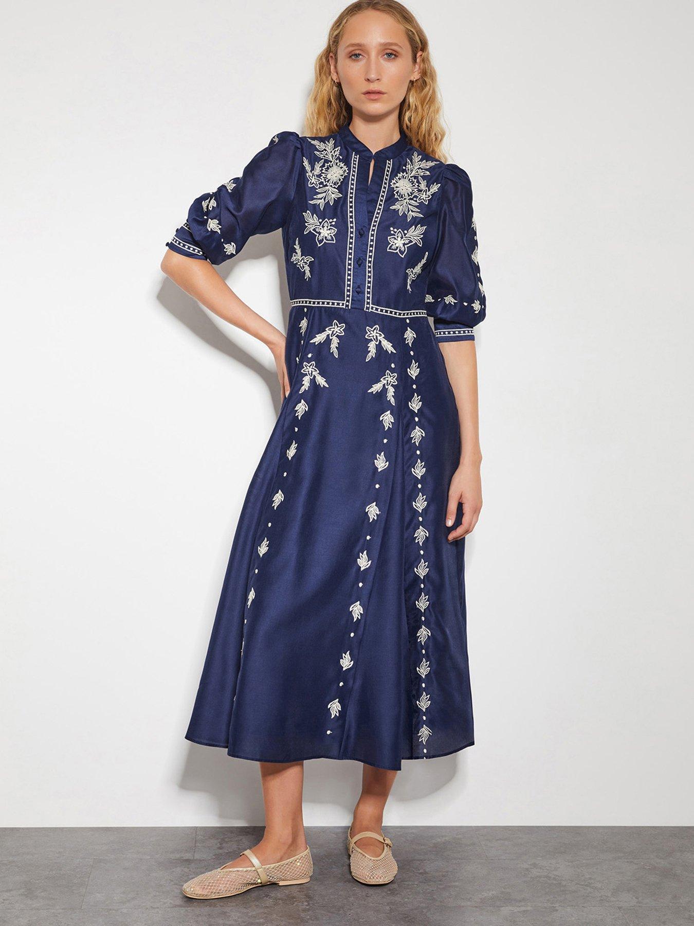 monsoon navy embroidered dress Buy Monsoon Navy Blue Coraline V-Neck Floral Embroidered Short Sleeve Midi  Dress from Next USA