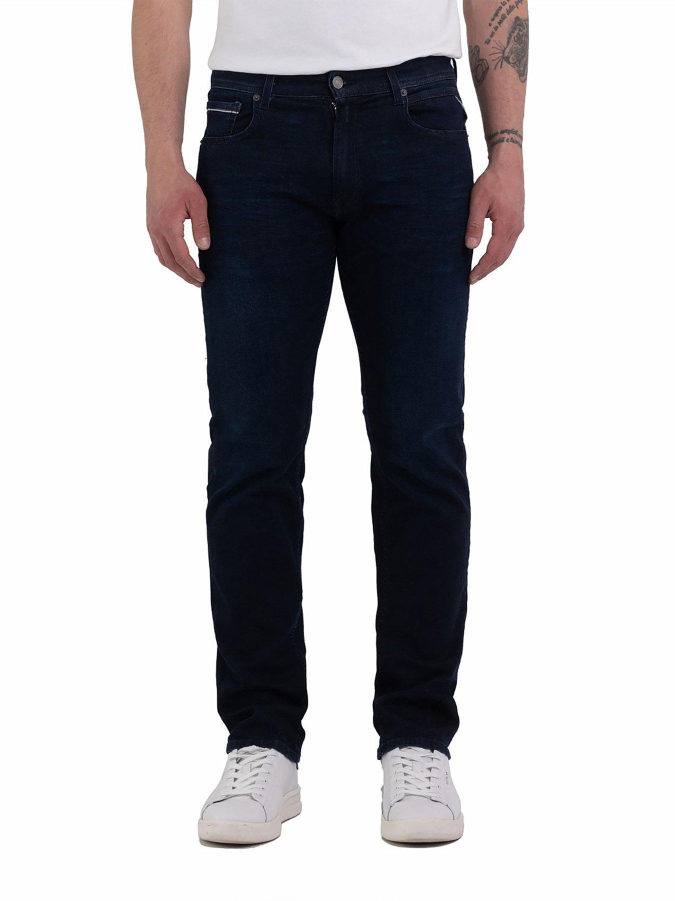 Image 1 of 3 of Replay Grover C-Stretch Slim Straight Fit Jeans- Dark Blue