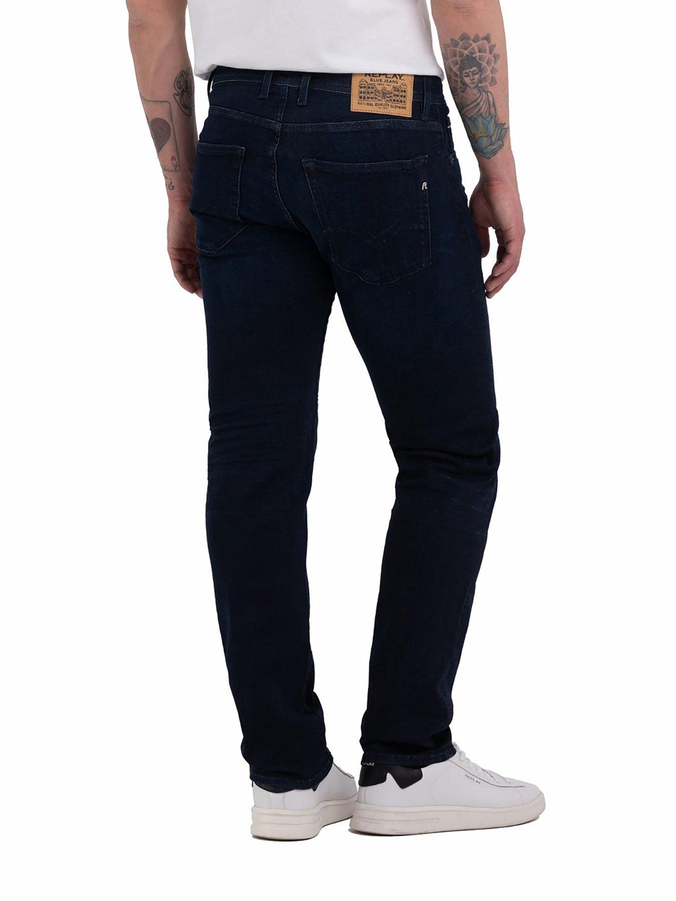Image 2 of 3 of Replay Grover C-Stretch Slim Straight Fit Jeans- Dark Blue