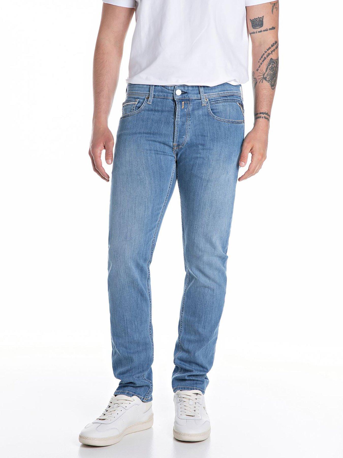 Image 1 of 3 of Replay Grover Slim Straight Fit Jeans - Blue