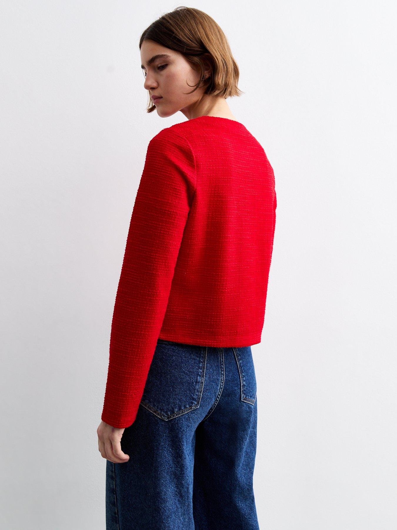 Image 2 of 5 of New Look Boucle Jersey Cardigan - Red