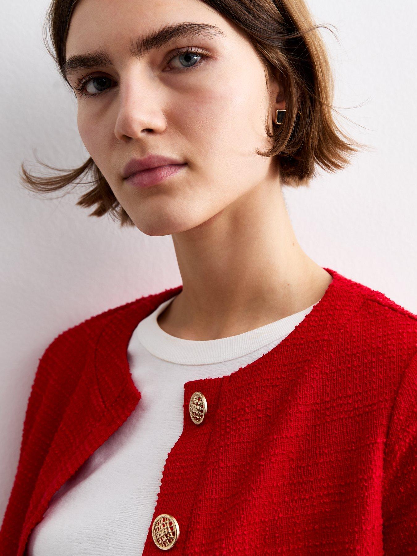 Image 4 of 5 of New Look Boucle Jersey Cardigan - Red