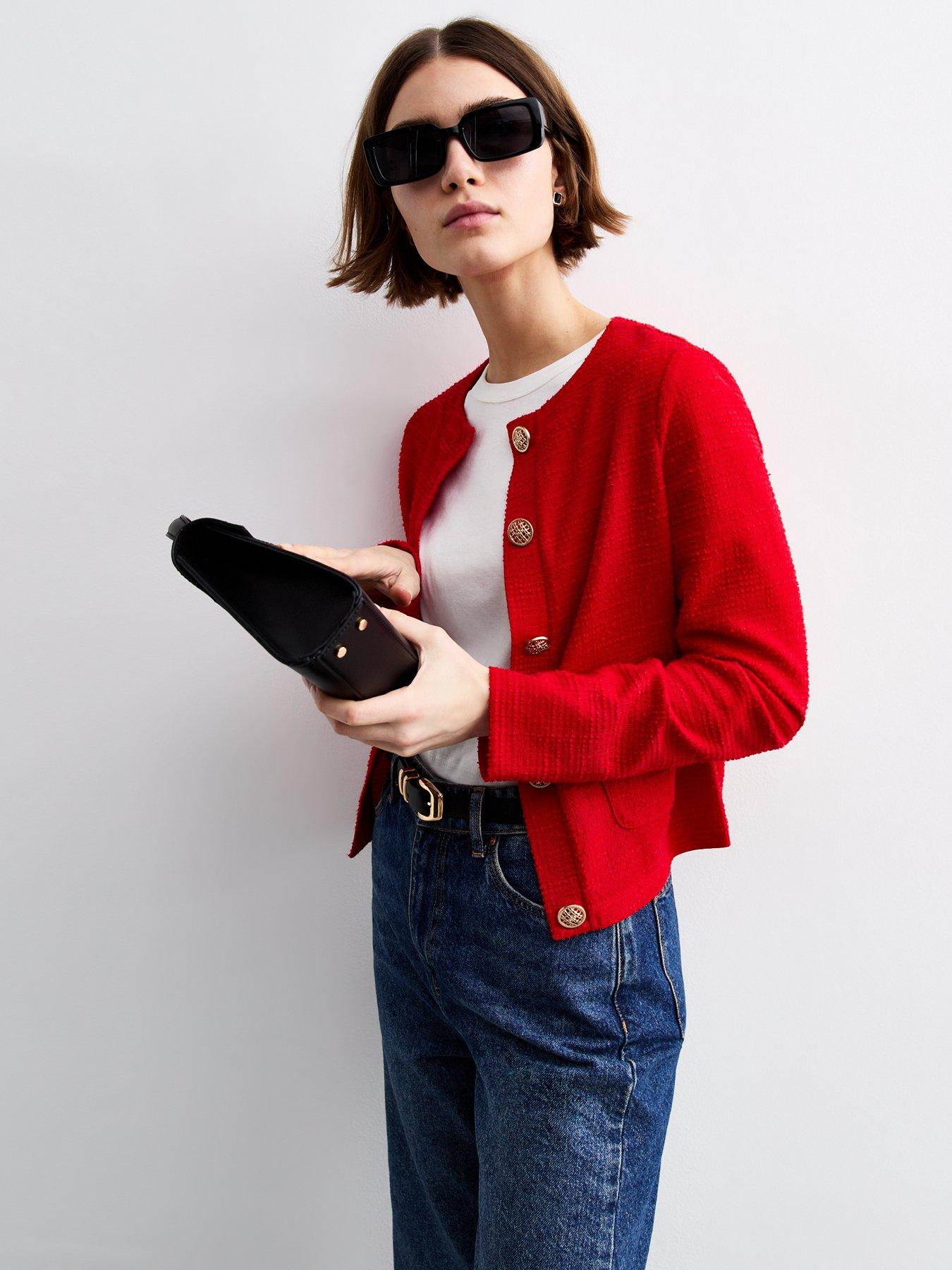Image 5 of 5 of New Look Boucle Jersey Cardigan - Red