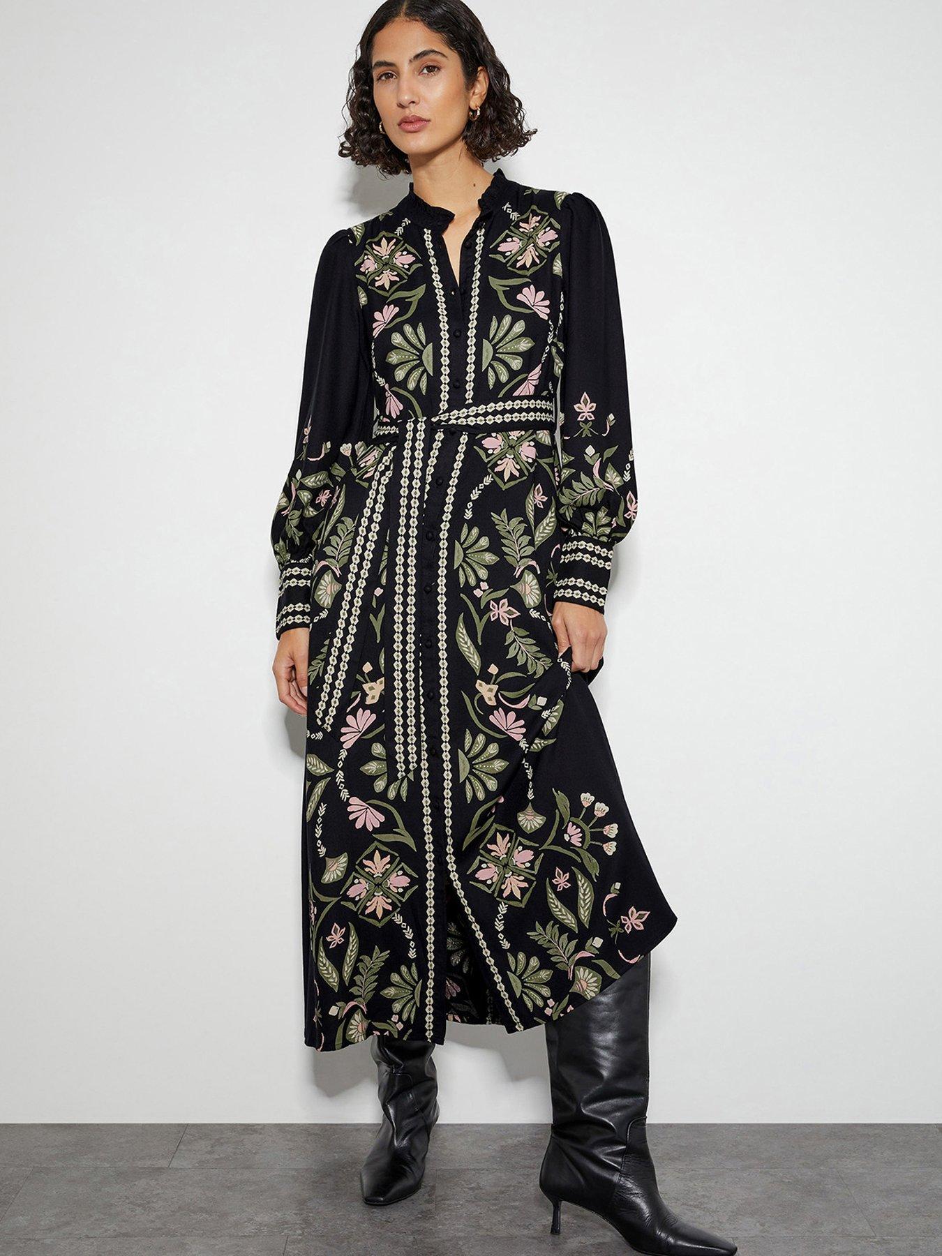 undefined Sabrina Print Dress - Black