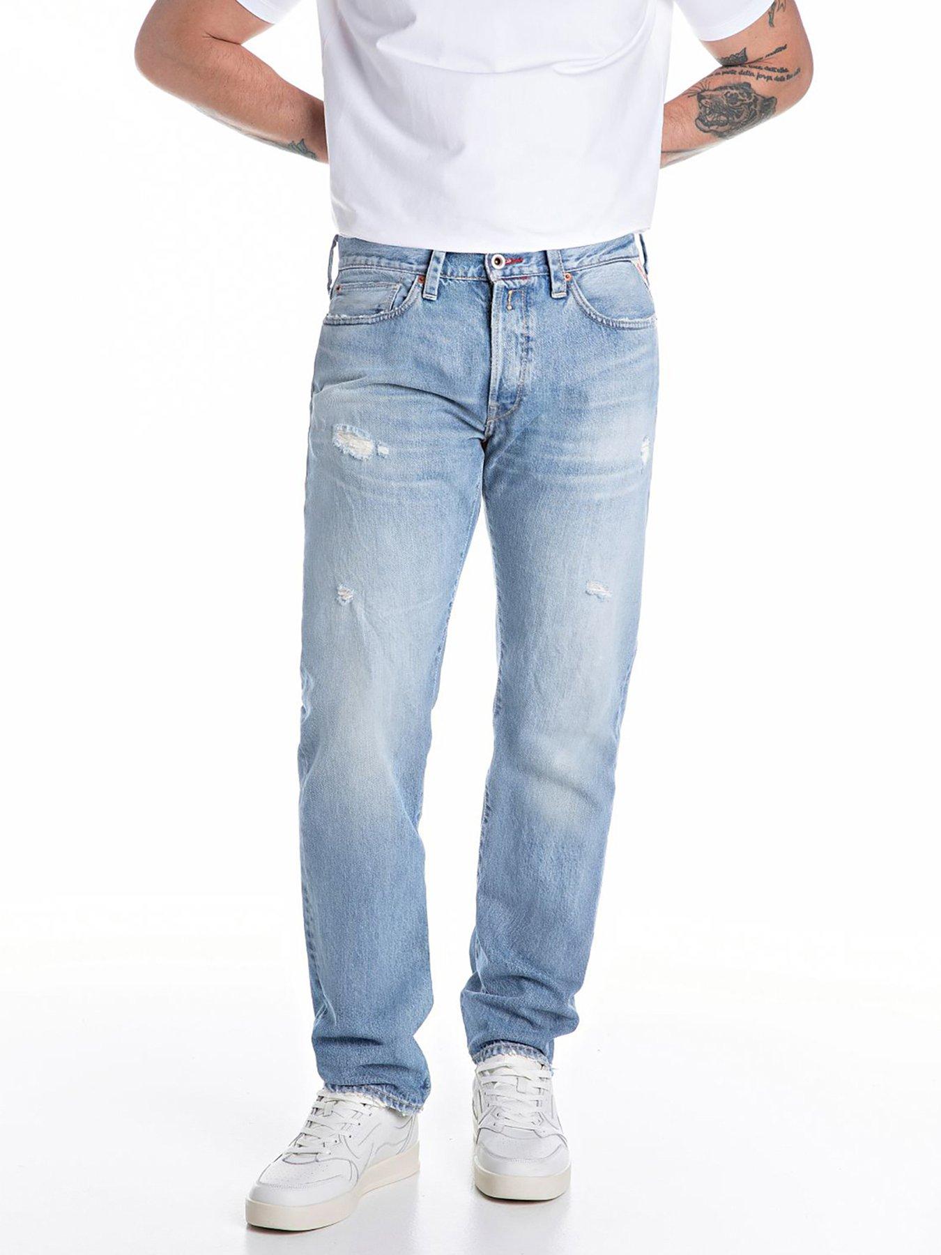Replay: Neaal Distressed Regular Fit Jeans - Light Blue
