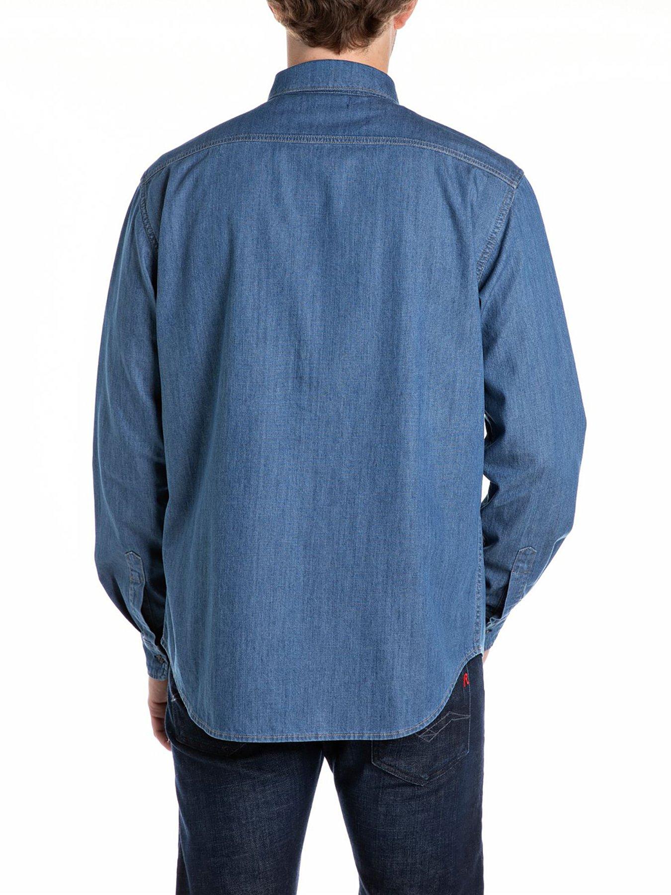 Image 2 of 2 of Replay Double Pocket Denim Shirt- Blue
