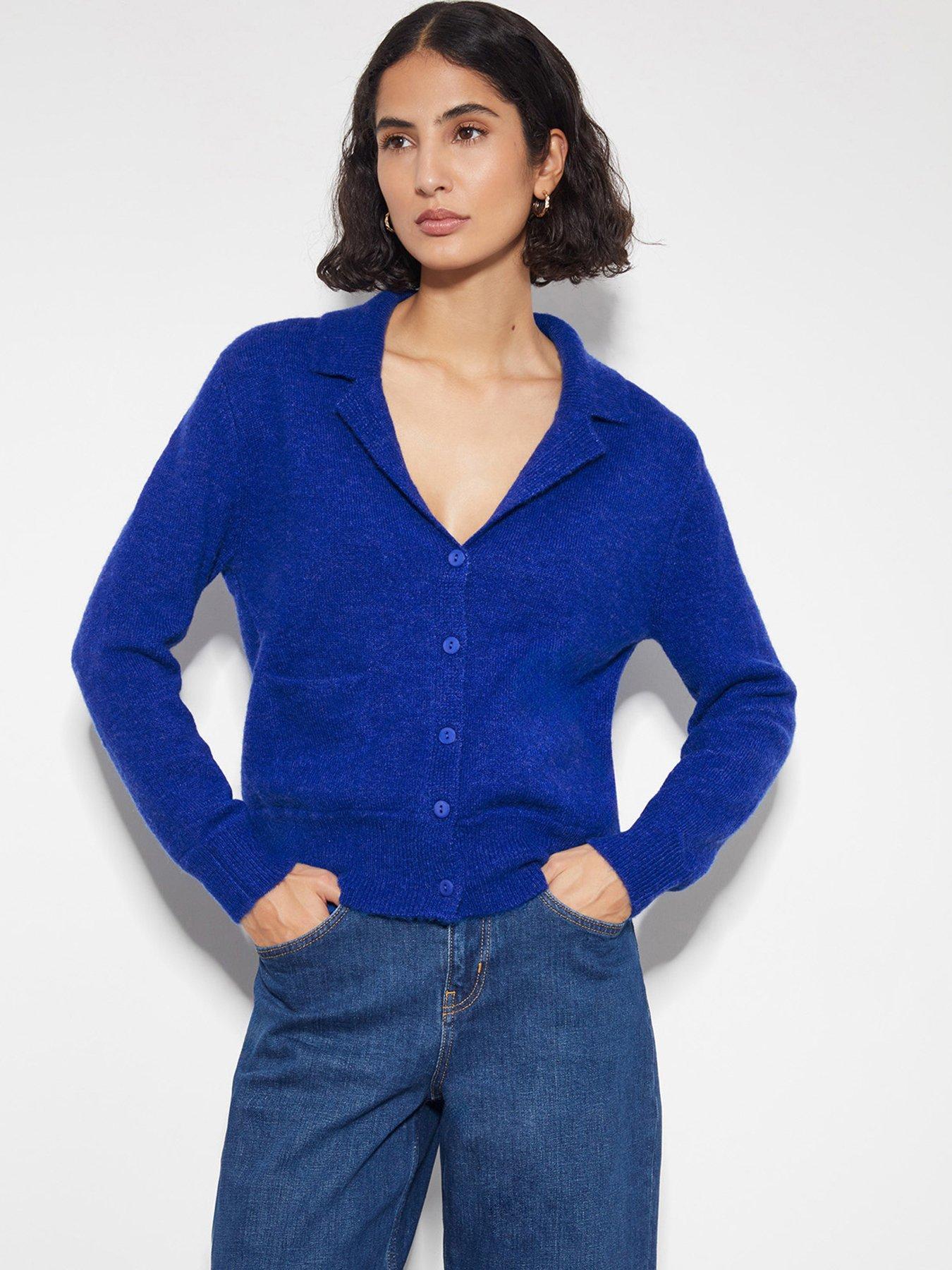 undefined Cora Collar Cardigan Cobalt - Blue