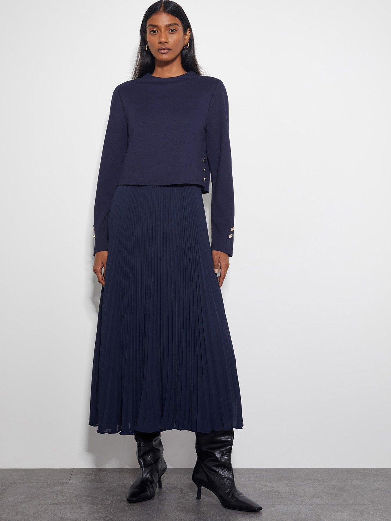 undefined Penny Pleat Dress - Navy