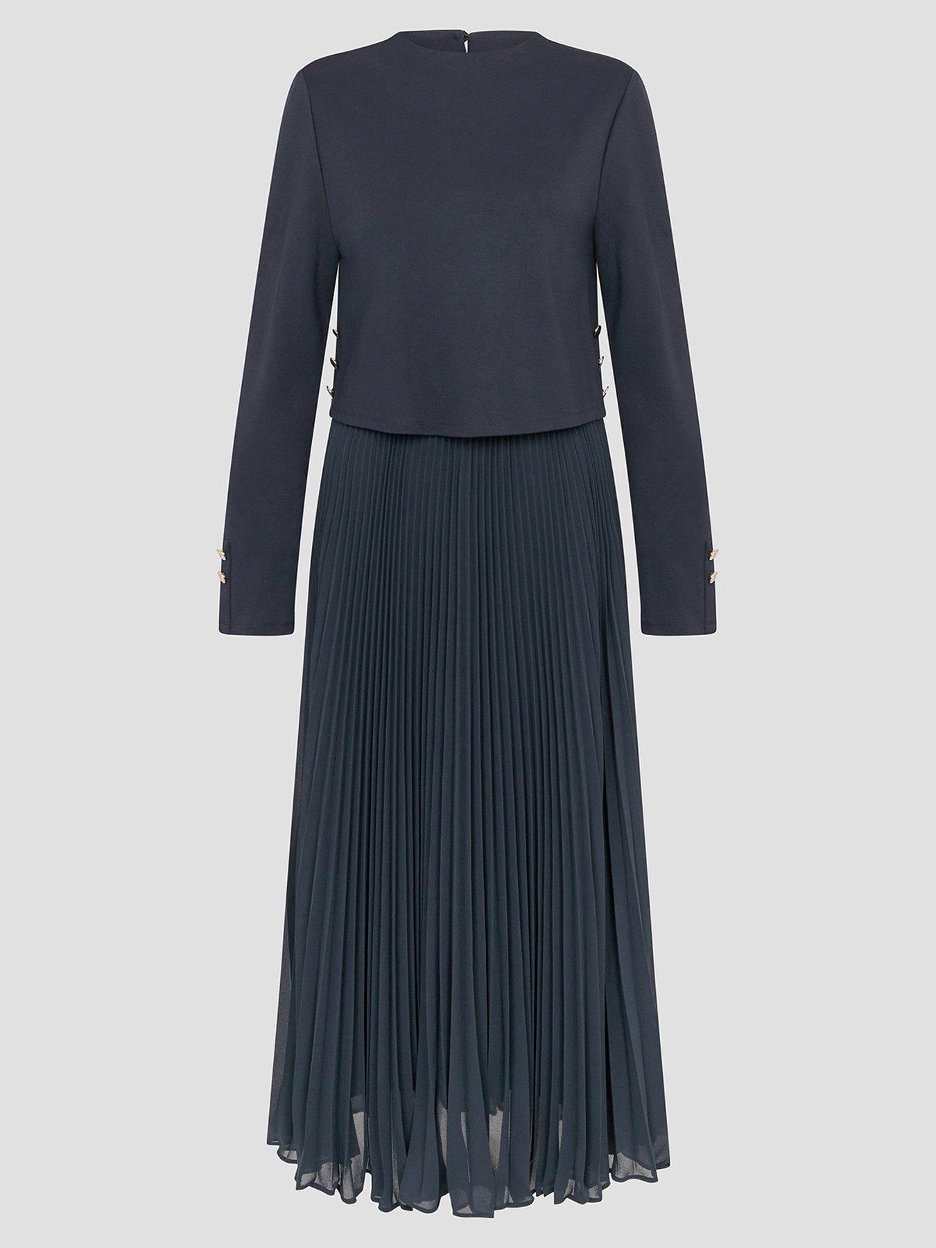 Monsoon Penny Pleat Dress - Navy | Very