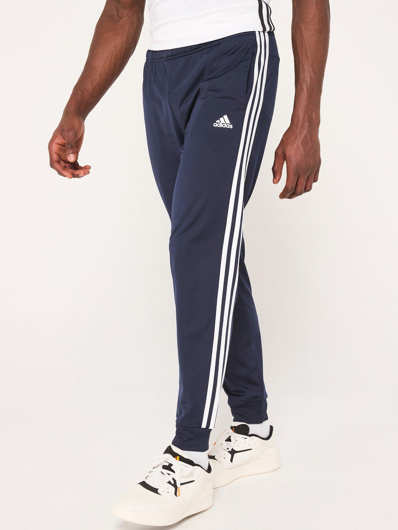 undefined Mens Essentials Warm-up Tapered 3-stripes Track Tracksuit Bottoms - Blue