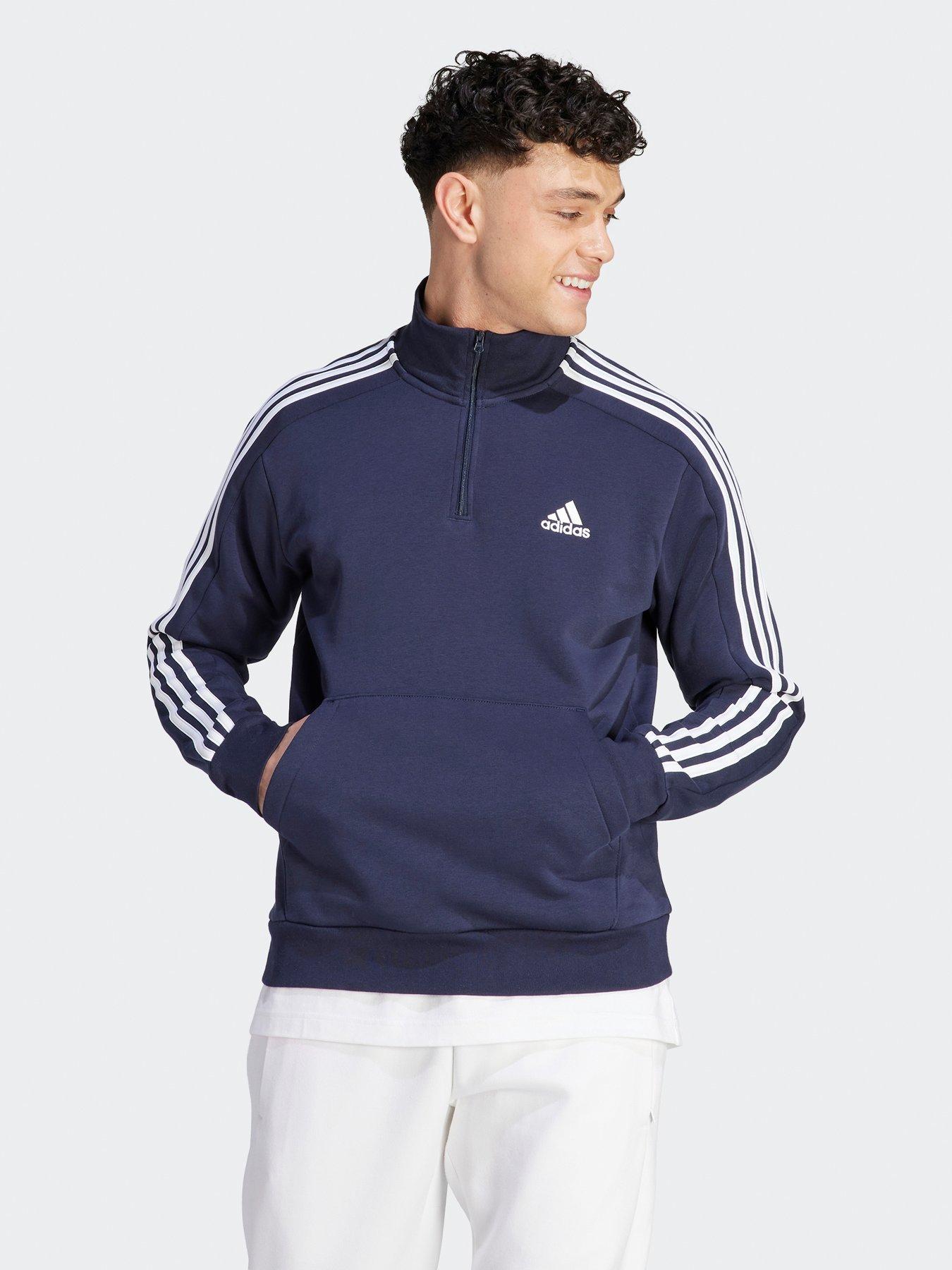 undefined Men's Essentials Fleece 3-Stripes 1/4-Zip Sweatshirt - Blue