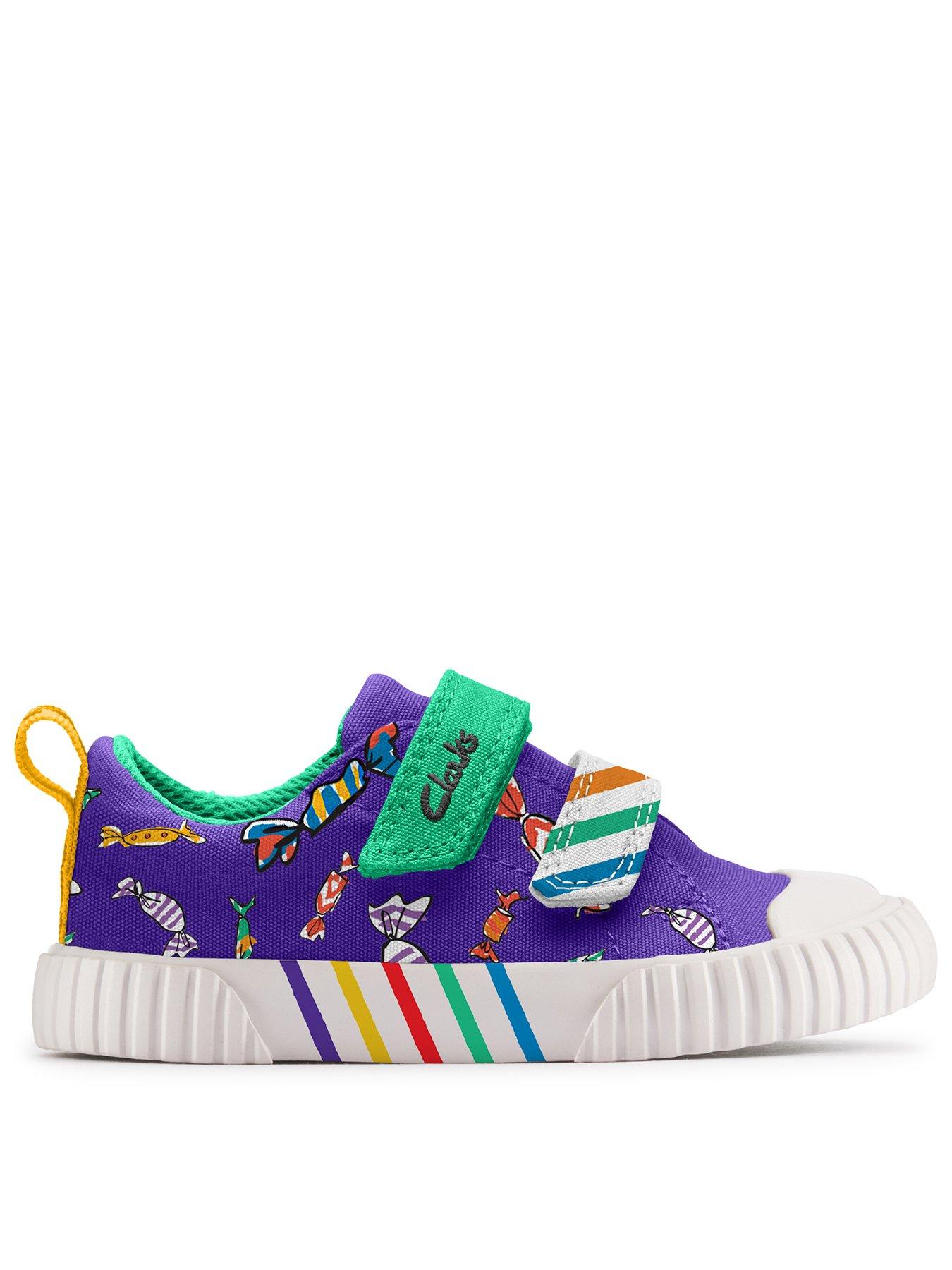 Image 1 of 1 of Clarks Roald Dahl Charlie &amp; the Chocolate Factory Foxing Mix Toddler Shoe - Purple