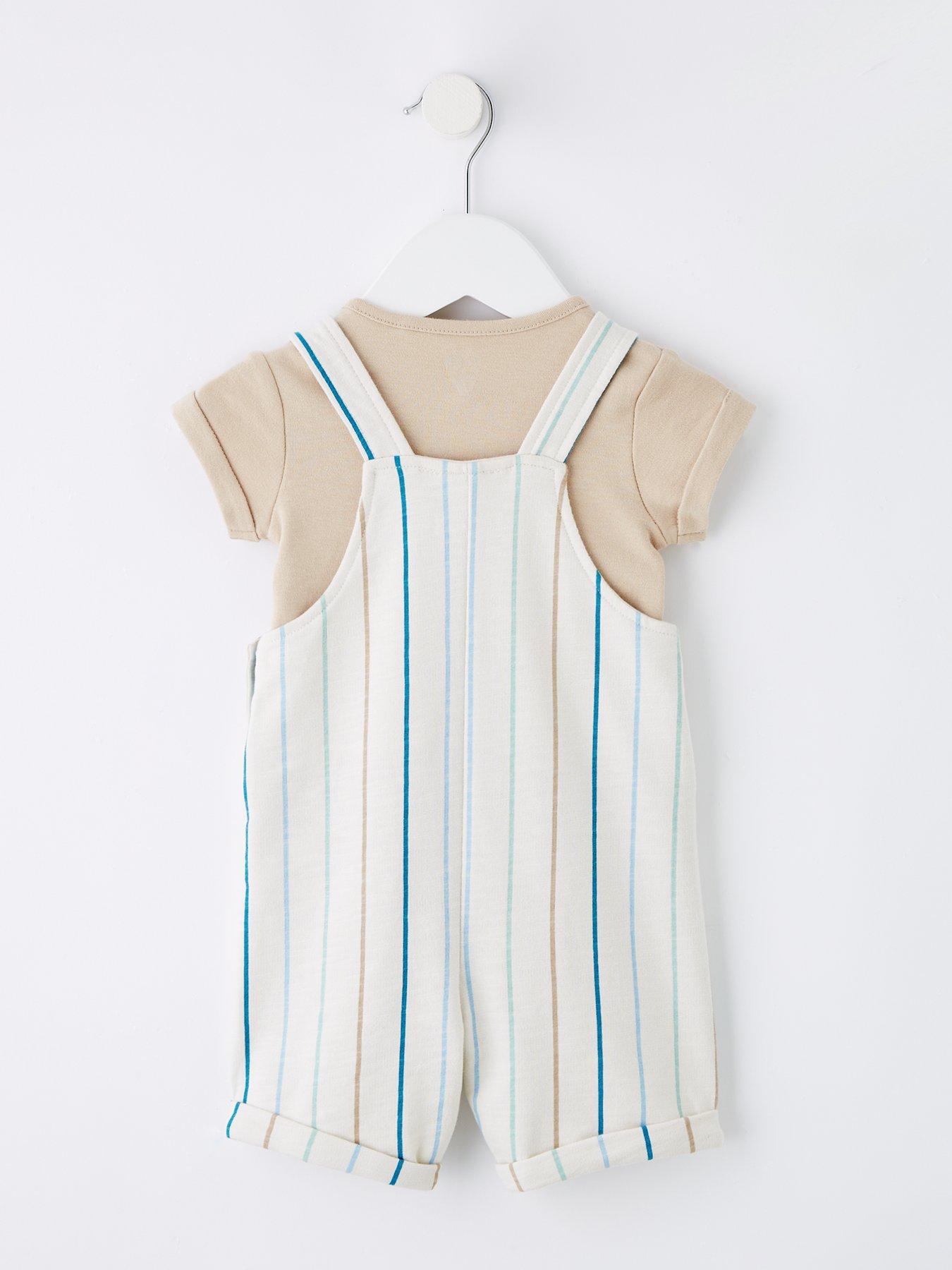 Image 2 of 5 of Mini V by Very Striped Dungaree and Bodysuit - White