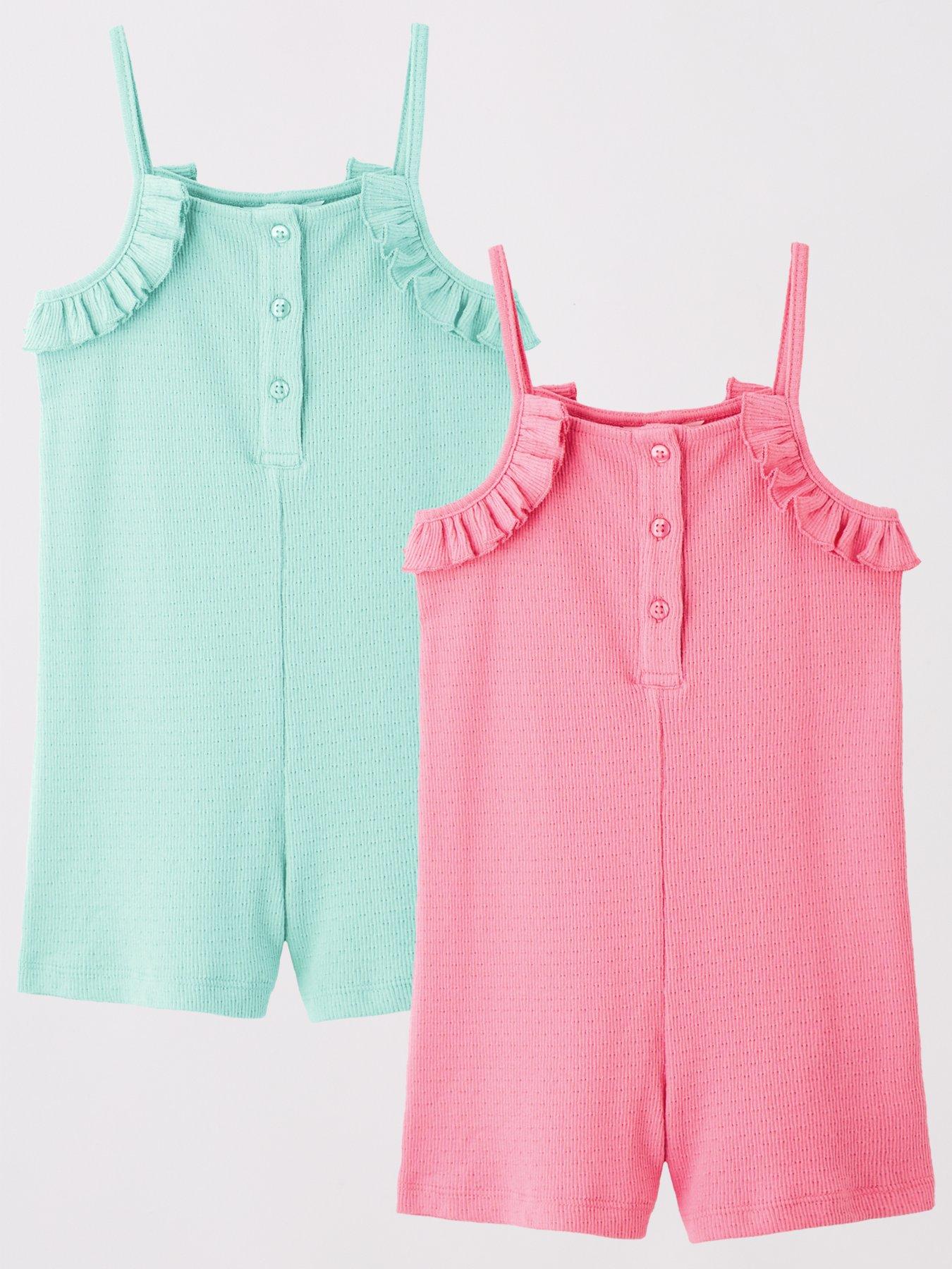 undefined Girls 2 Pack Strappy Jersey Playsuits