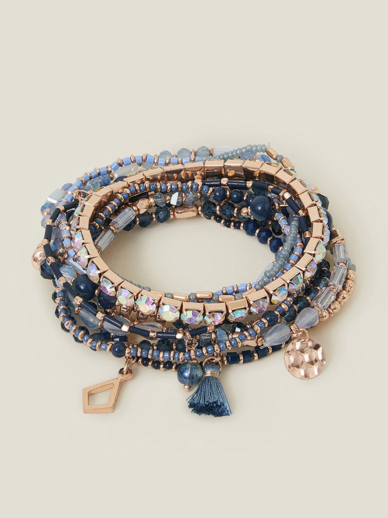 Product photograph of Accessorize Luxe Beaded Charm Stretch Bracelet Pack from very.co.uk