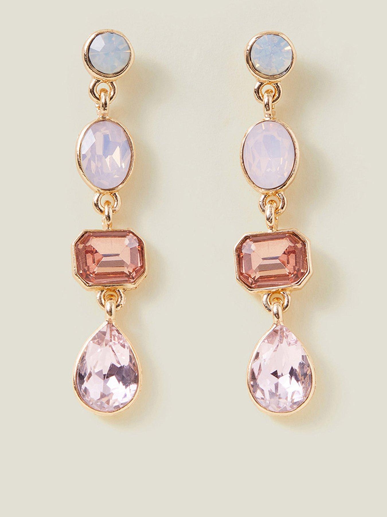 Image 1 of 3 of Accessorize Eclectic Long Drop Gemstone Earrings
