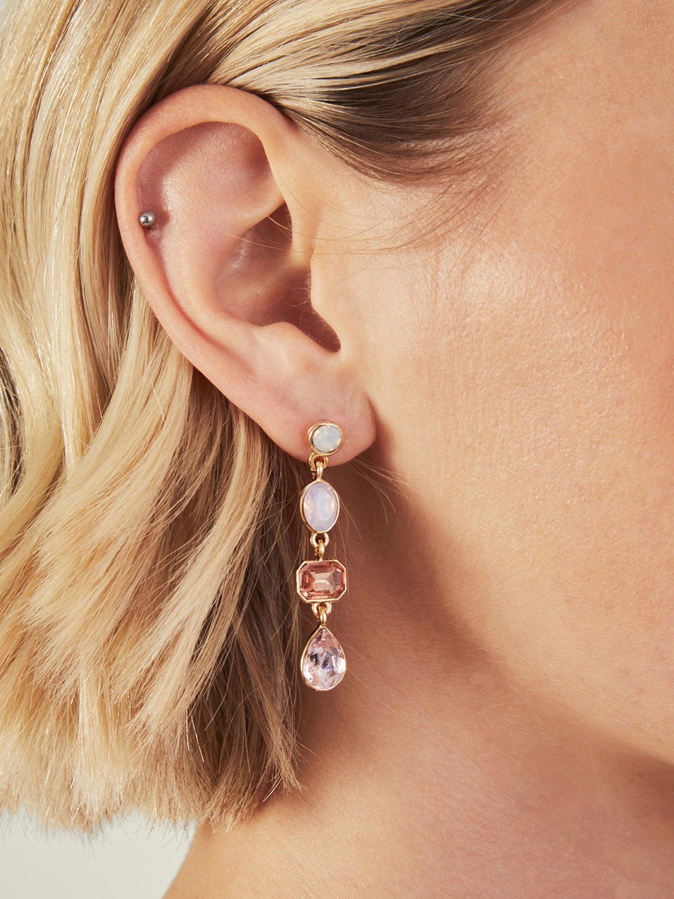 Image 2 of 3 of Accessorize Eclectic Long Drop Gemstone Earrings