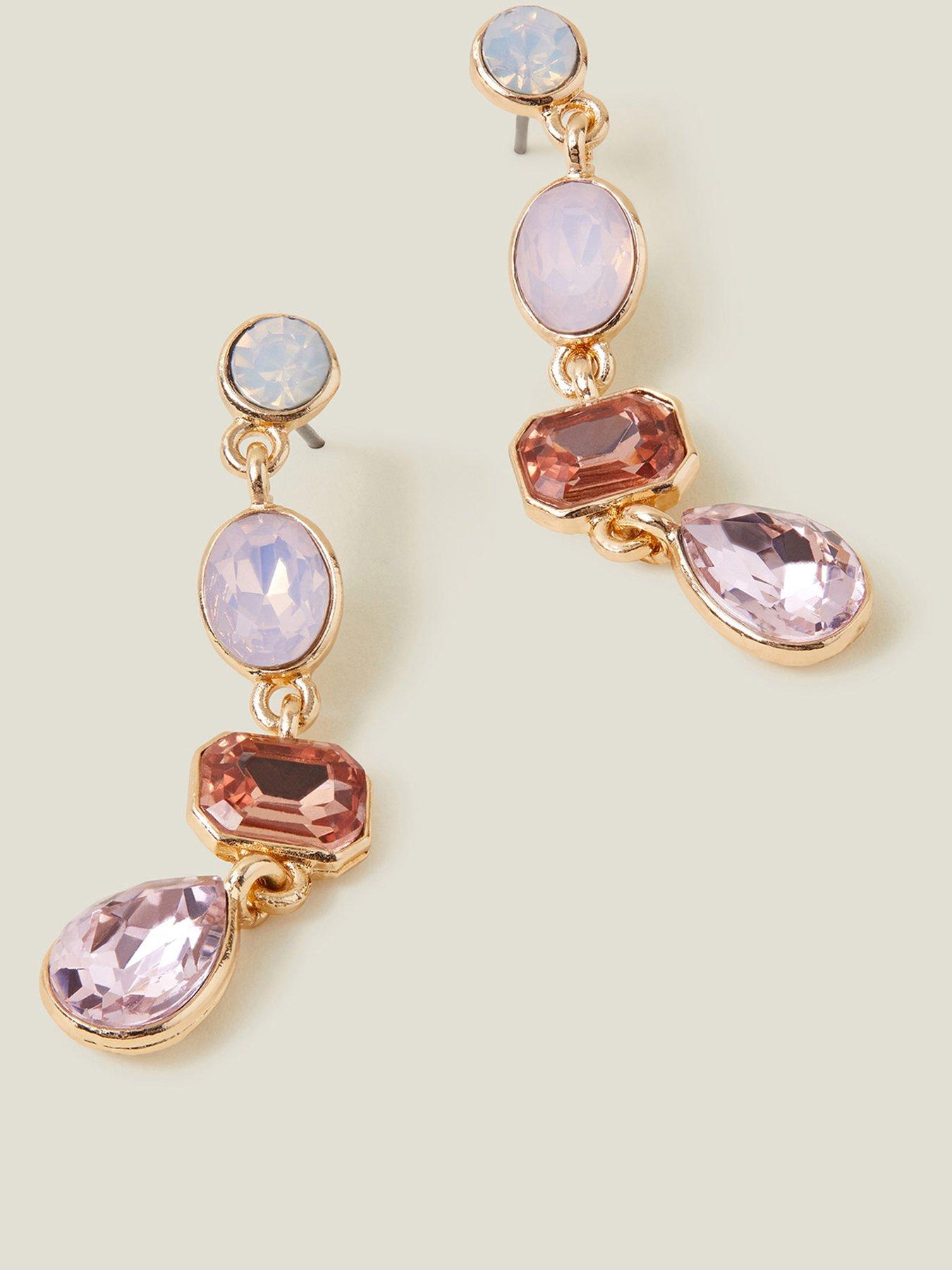 Image 3 of 3 of Accessorize Eclectic Long Drop Gemstone Earrings