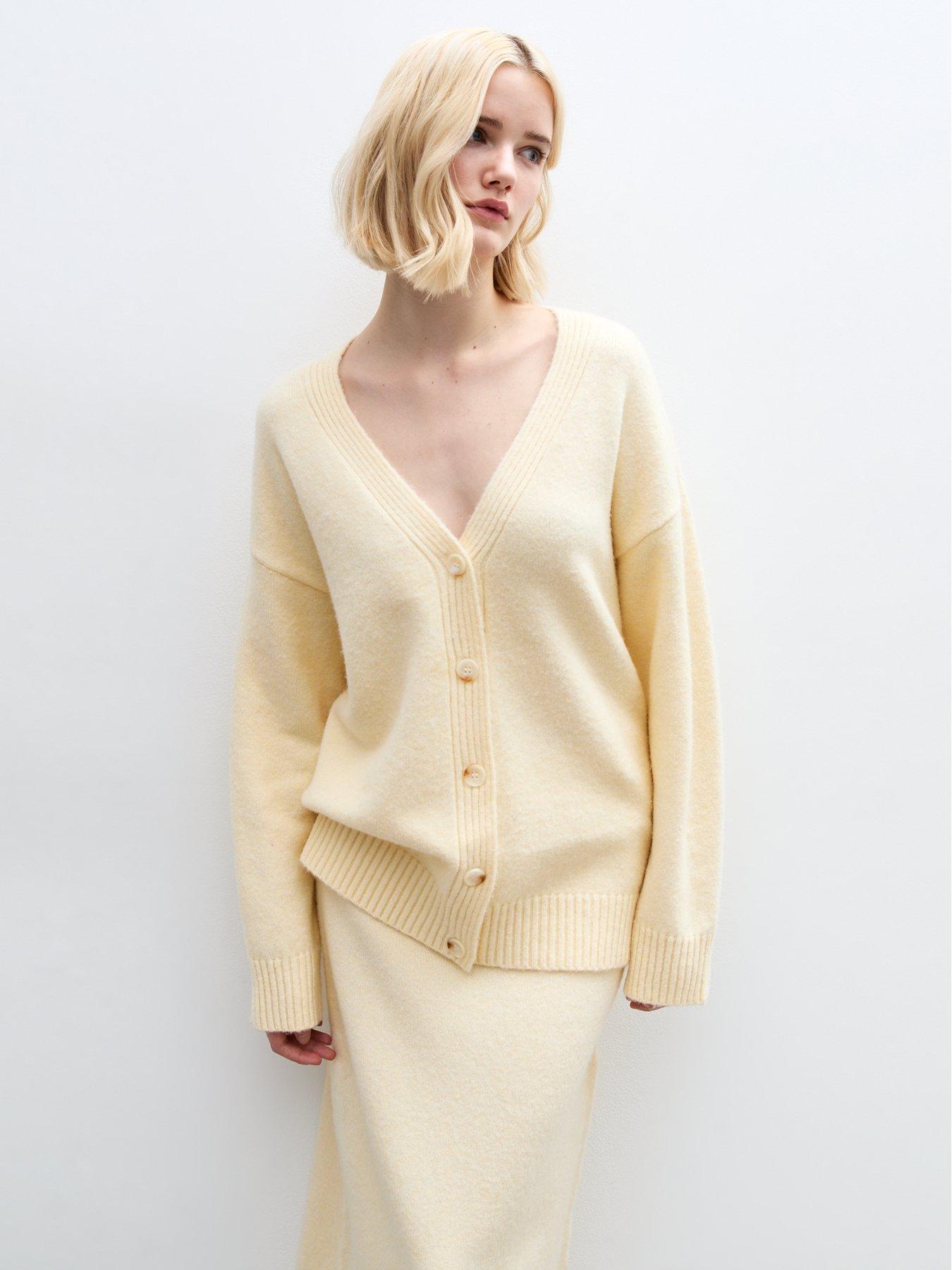undefined Oversized Midweight Knit Cardigan - Light Yellow