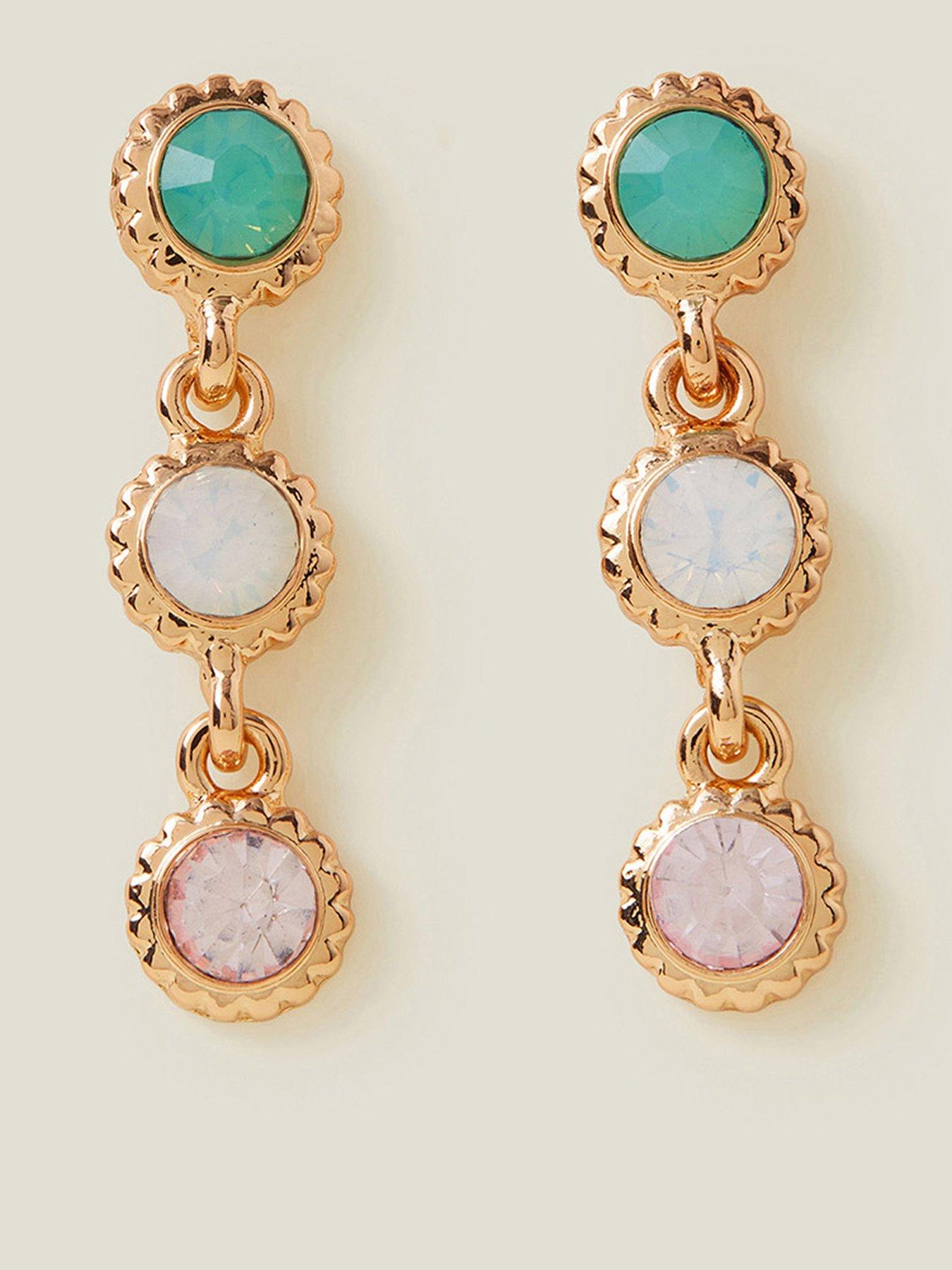 Image 1 of 2 of Accessorize Pave Jewel Drop Earrings