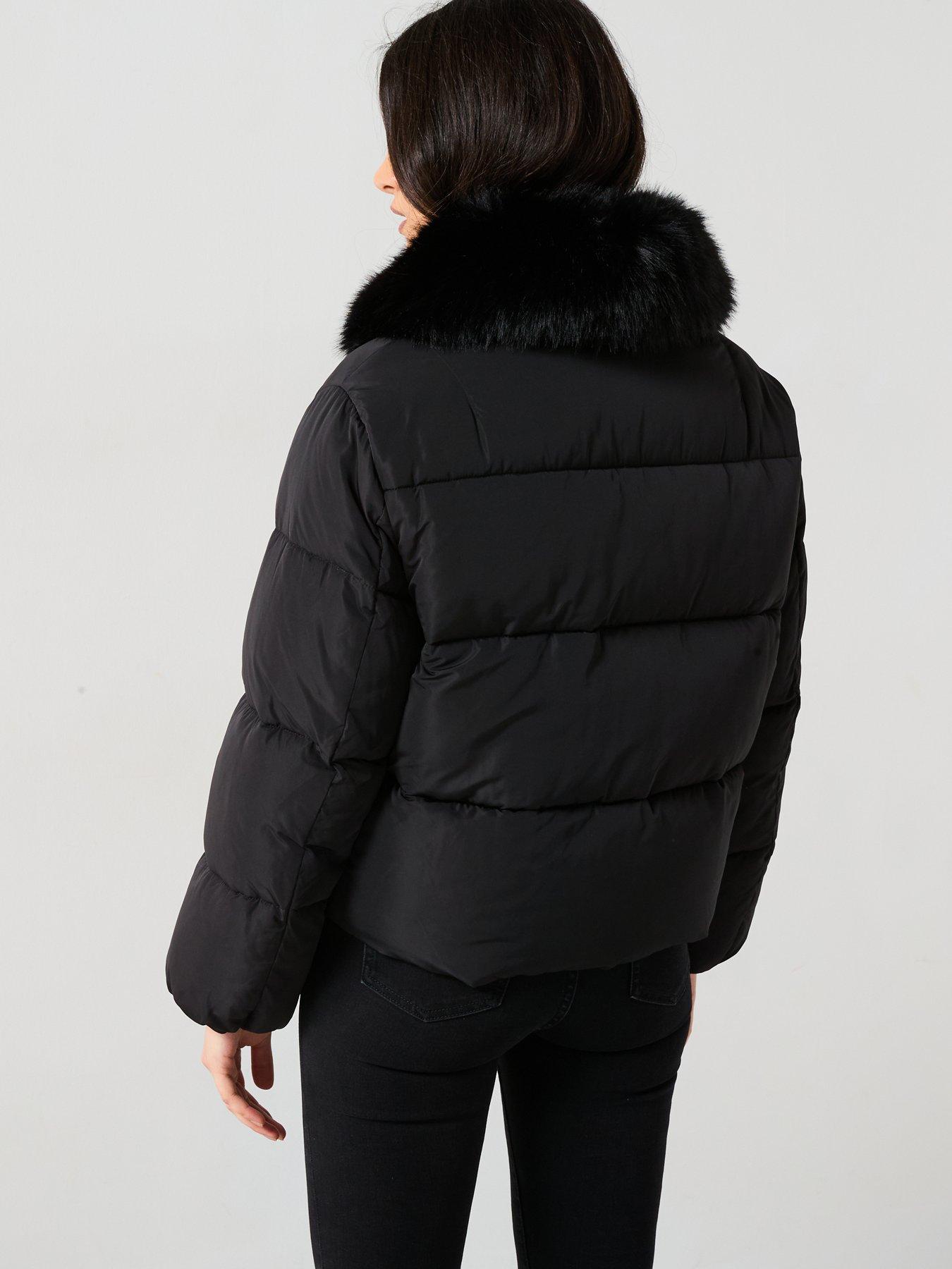Image 2 of 6 of Mango Faux Fur Short Puffer Jacket - Black
