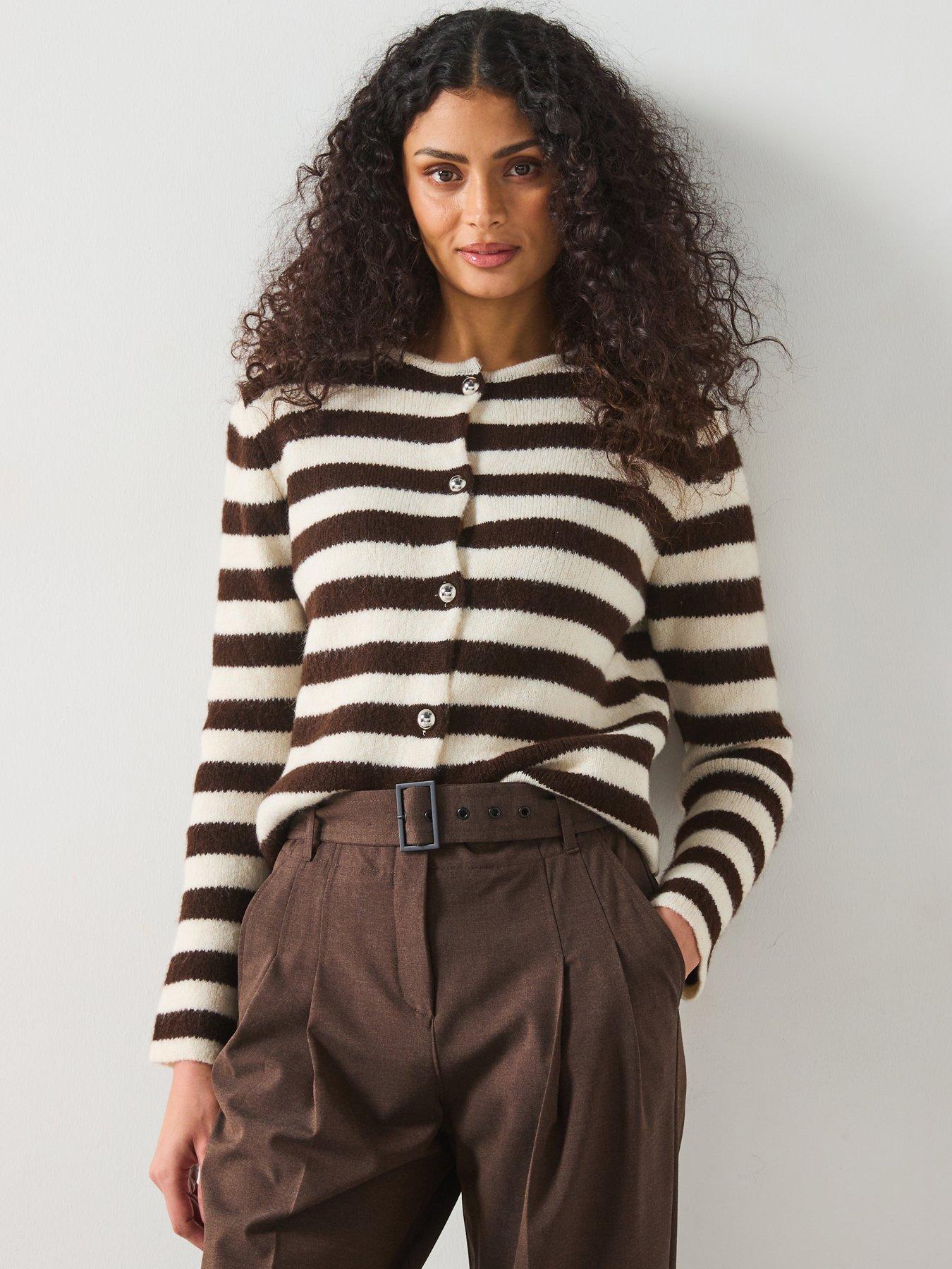 undefined Striped Knit Cardigan - Light Beige
