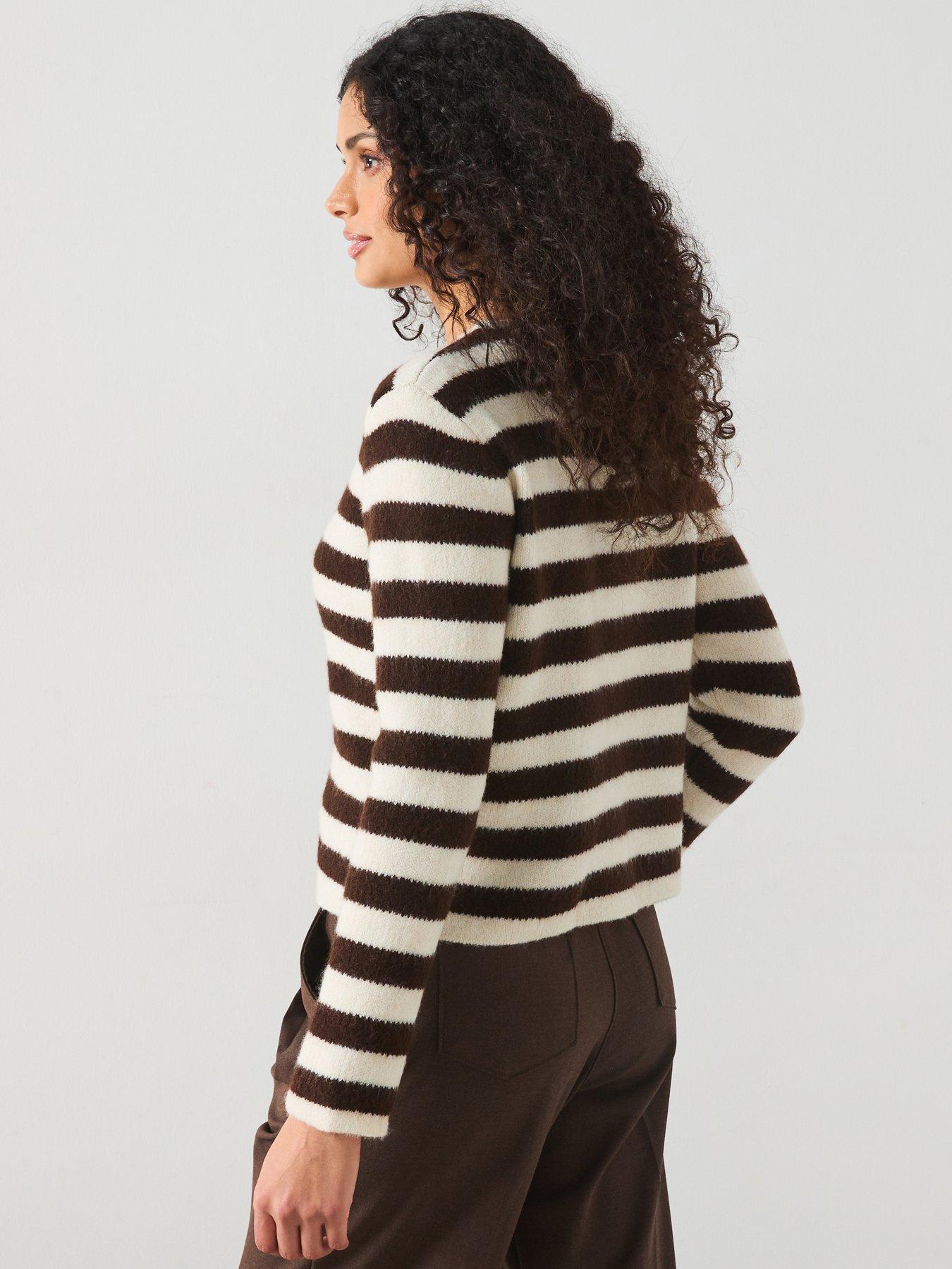Image 2 of 6 of Mango Striped Knit Cardigan - Light Beige