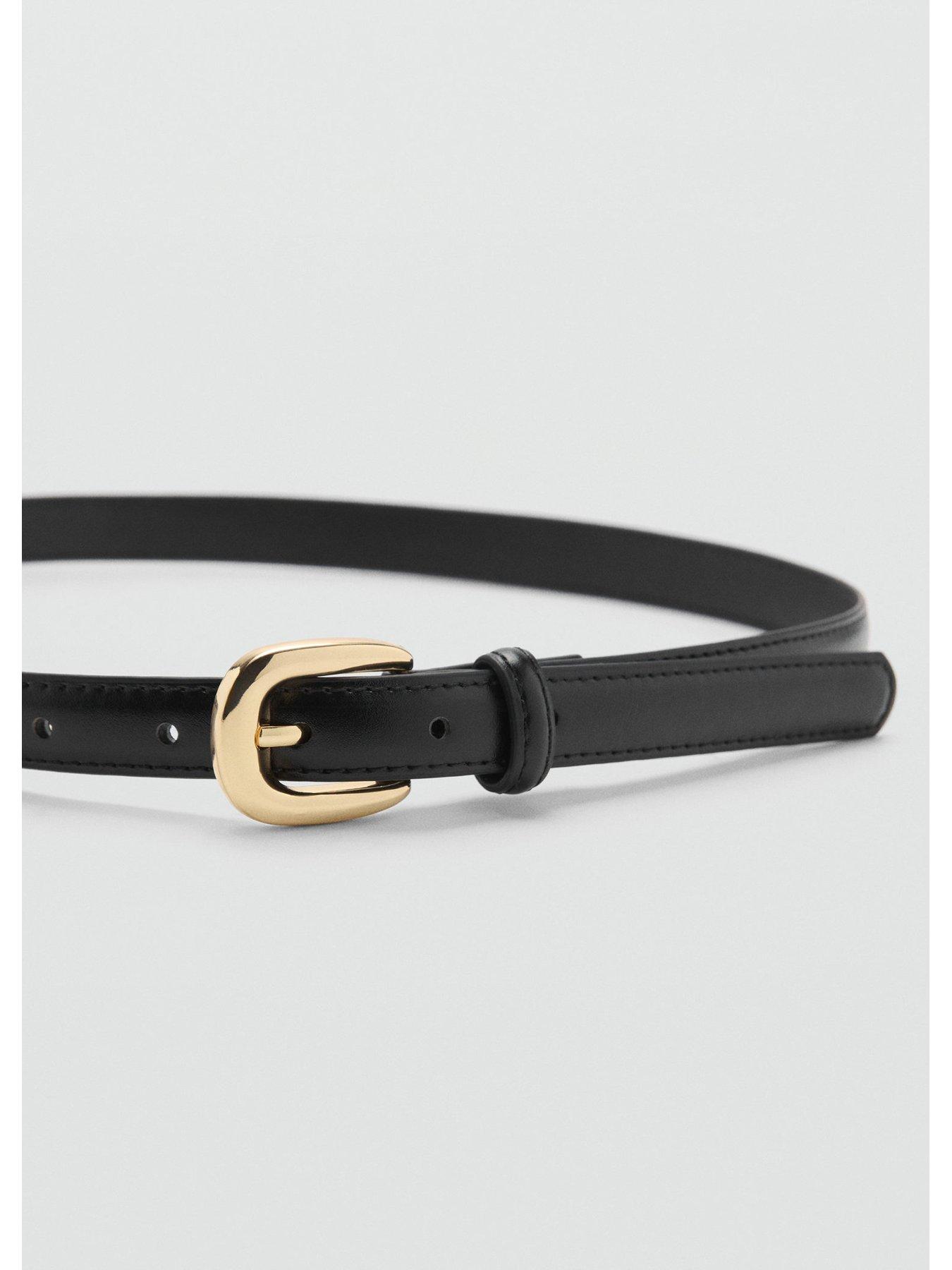 Image 2 of 4 of Mango Buckle Skinny Belt- Black