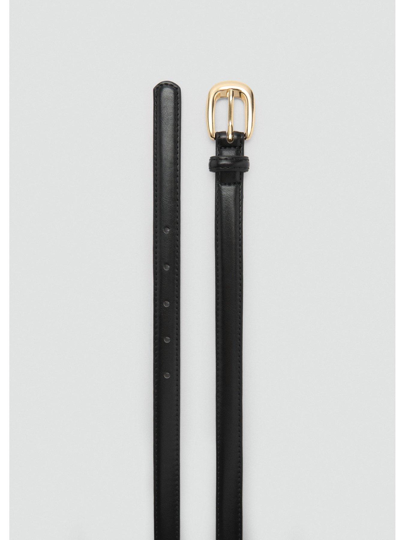Image 3 of 4 of Mango Buckle Skinny Belt- Black