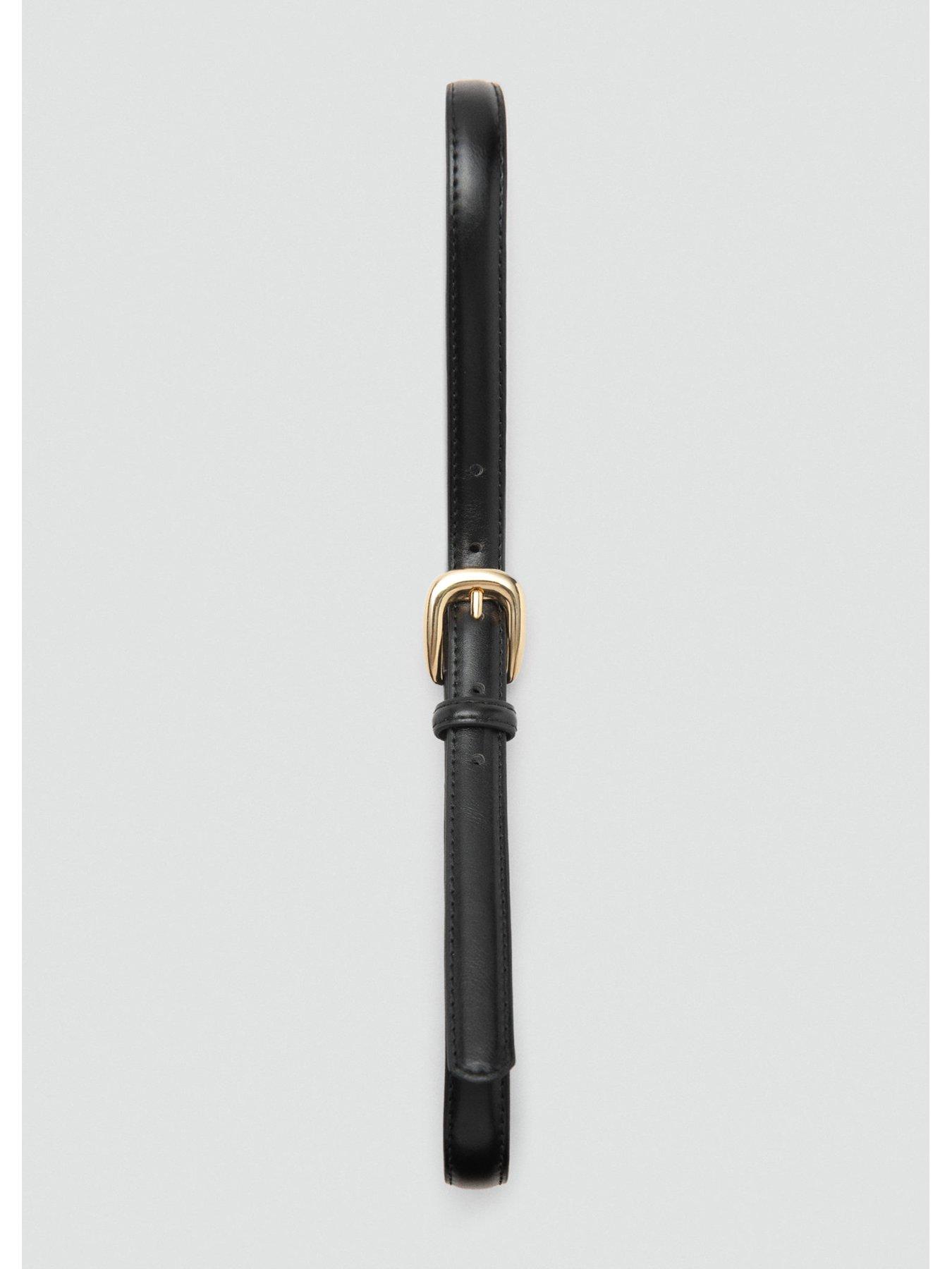 Image 4 of 4 of Mango Buckle Skinny Belt- Black