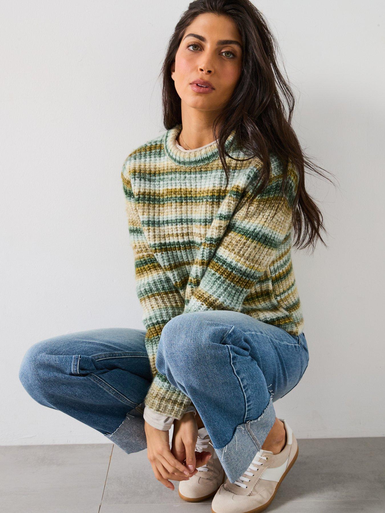 Mango Striped Jumper - Green | Very