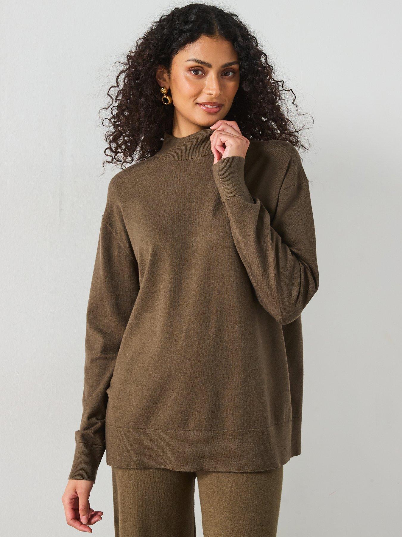 undefined Oversized Fine Knit Jumper - Khaki