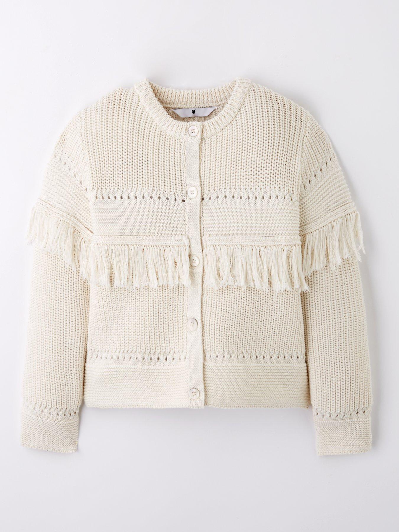 undefined Girls Fringe Cardigan - White