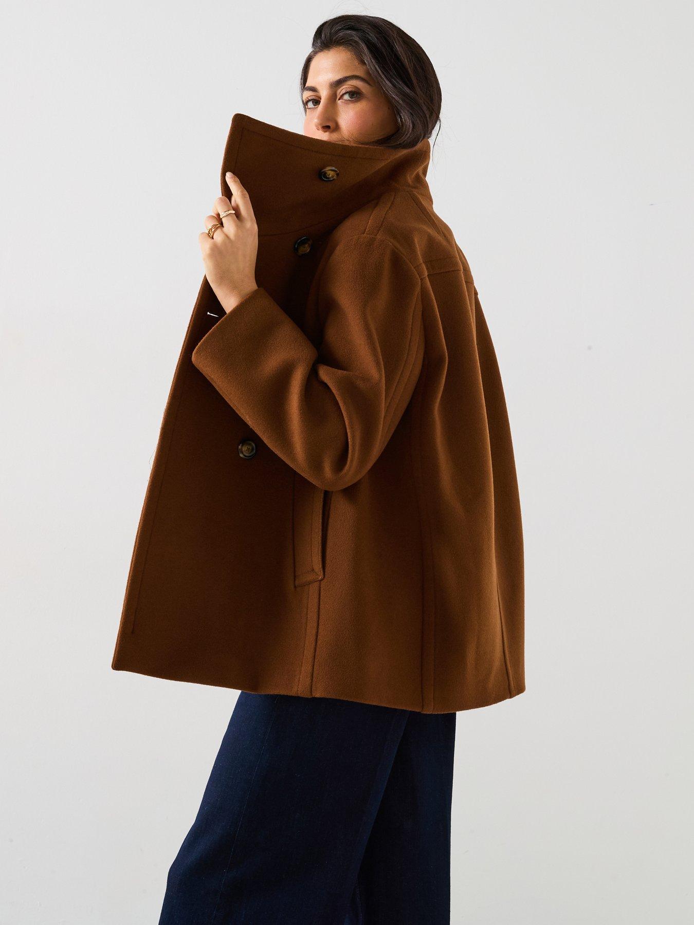 Image 4 of 6 of Mango Double-Breasted Wool Coat- Brown