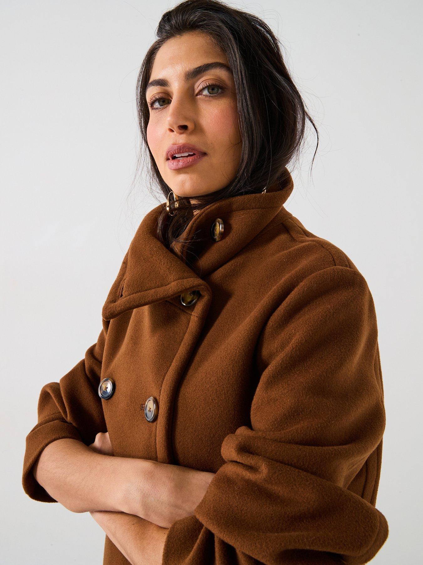 Image 6 of 6 of Mango Double-Breasted Wool Coat- Brown