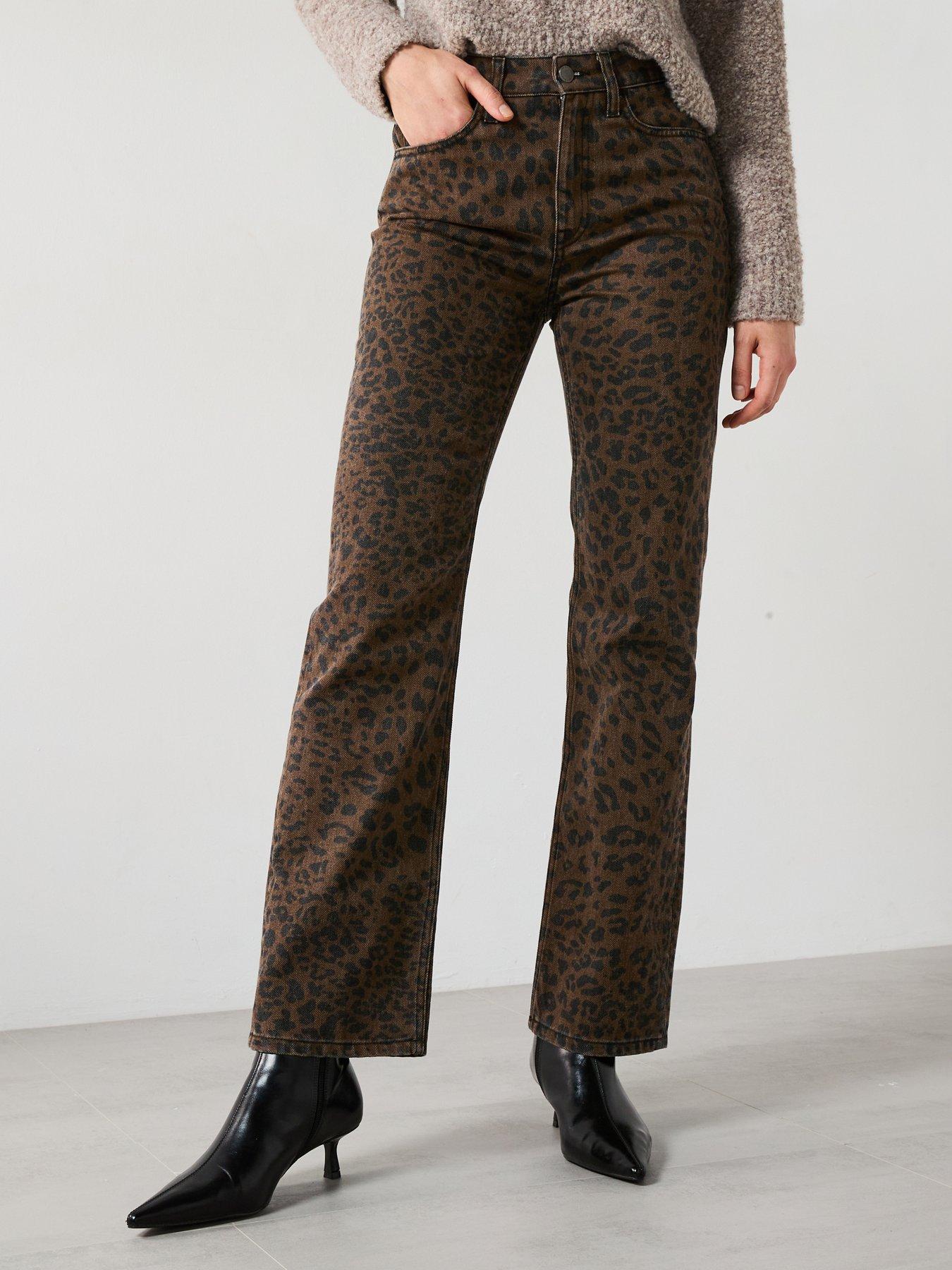 Image 1 of 5 of Mango Dark Leopard Print Jeans - Brown/Black