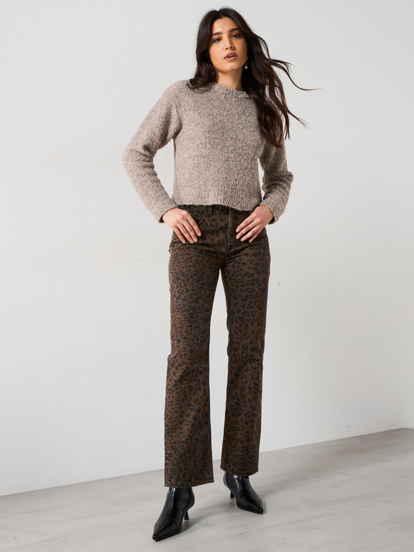 Image 3 of 5 of Mango Dark Leopard Print Jeans - Brown/Black