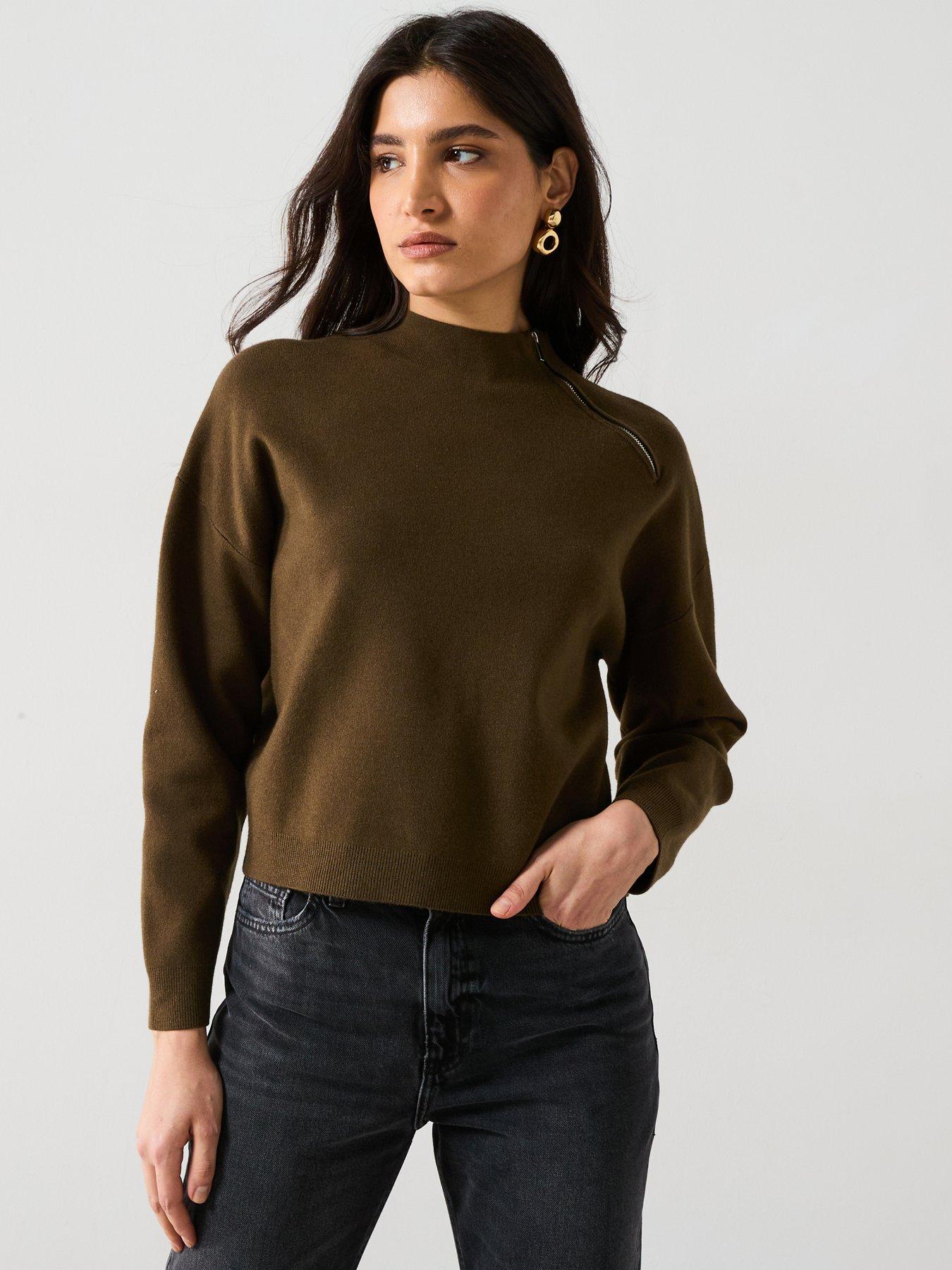 undefined Knitted High Neck Jumper - Khaki