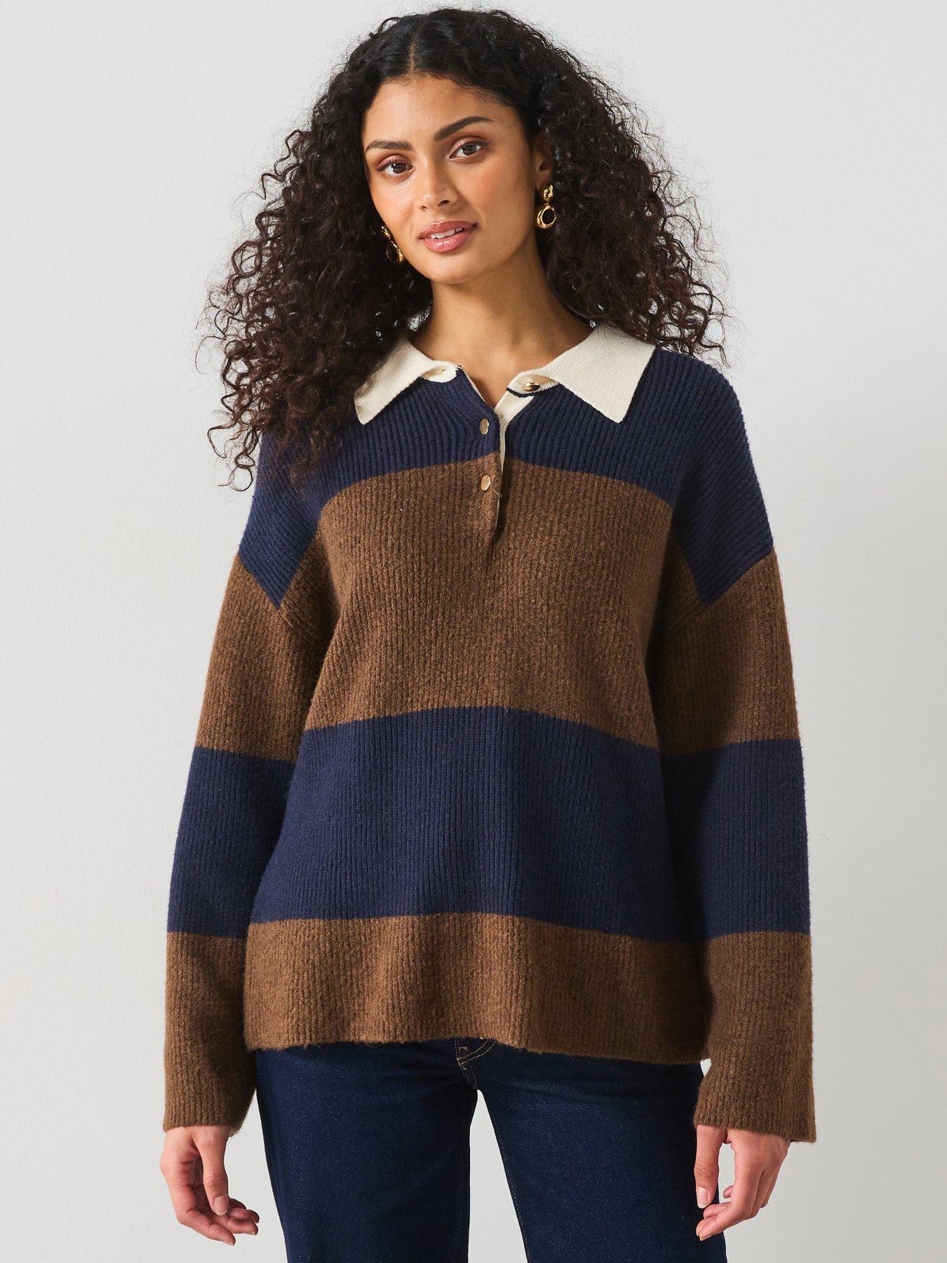 undefined Striped Polo Sweater - Brown