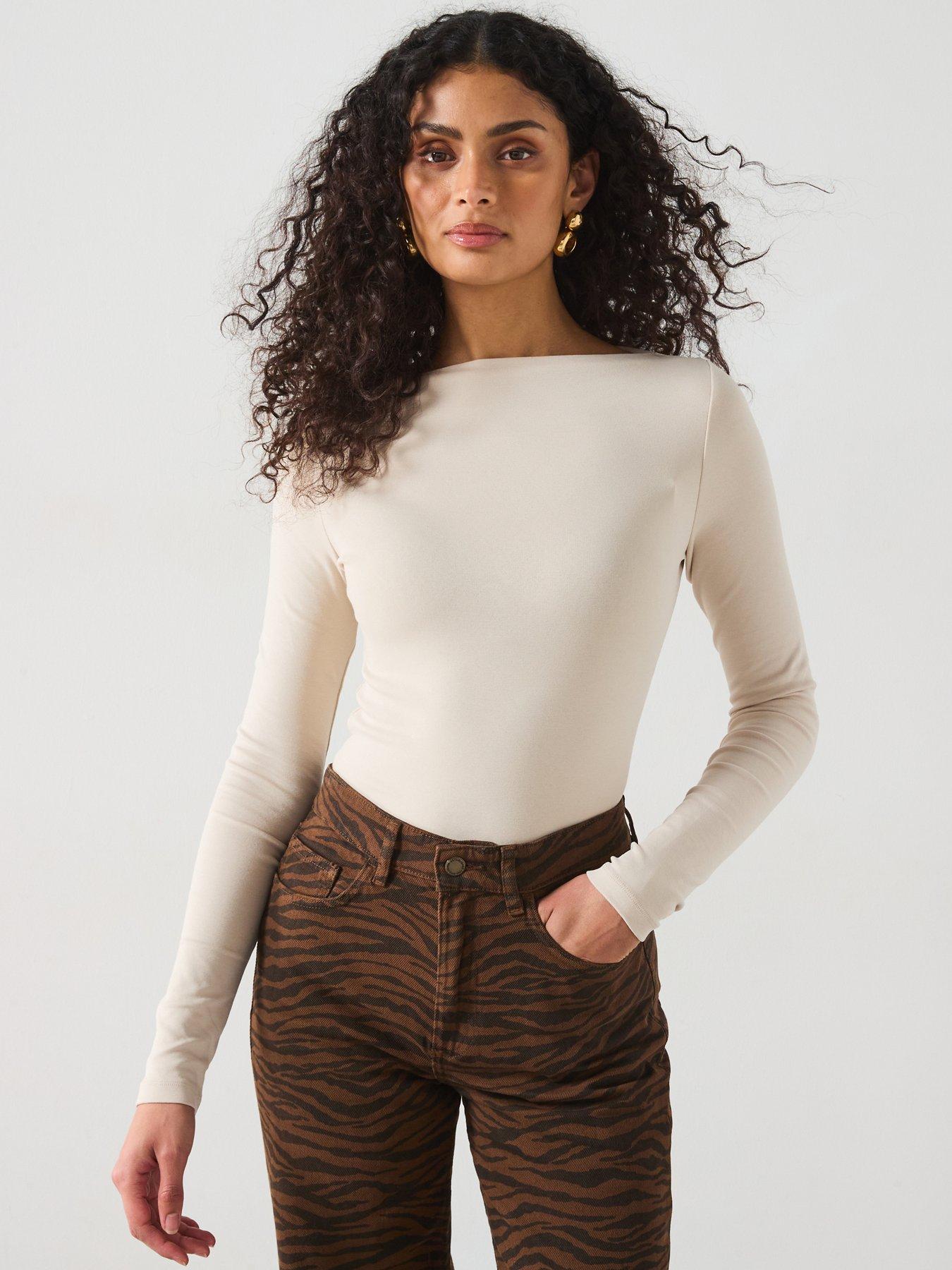 undefined Soft Touch Slash Neck Top - Ecru