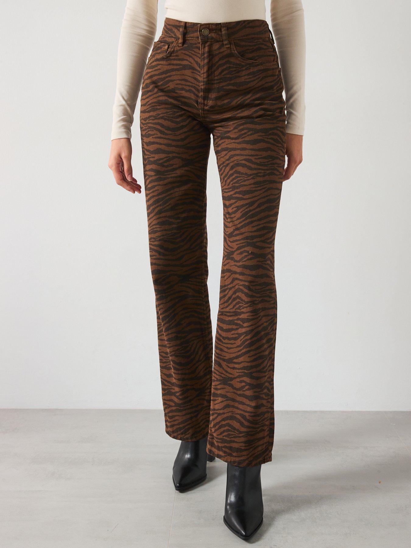 Mango Zebra Print Jeans - Dark Brown - Multi