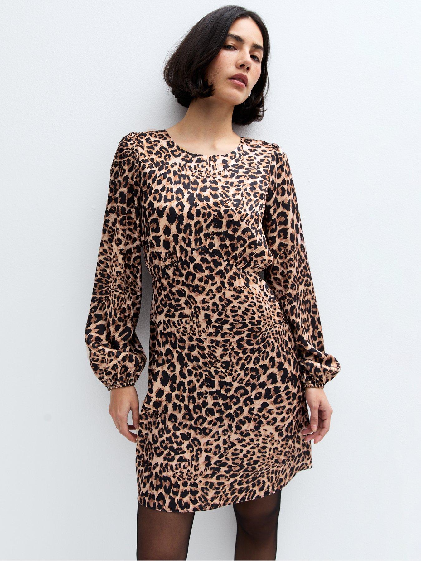 New Look Brown Leopard Print Satin Mini Dress