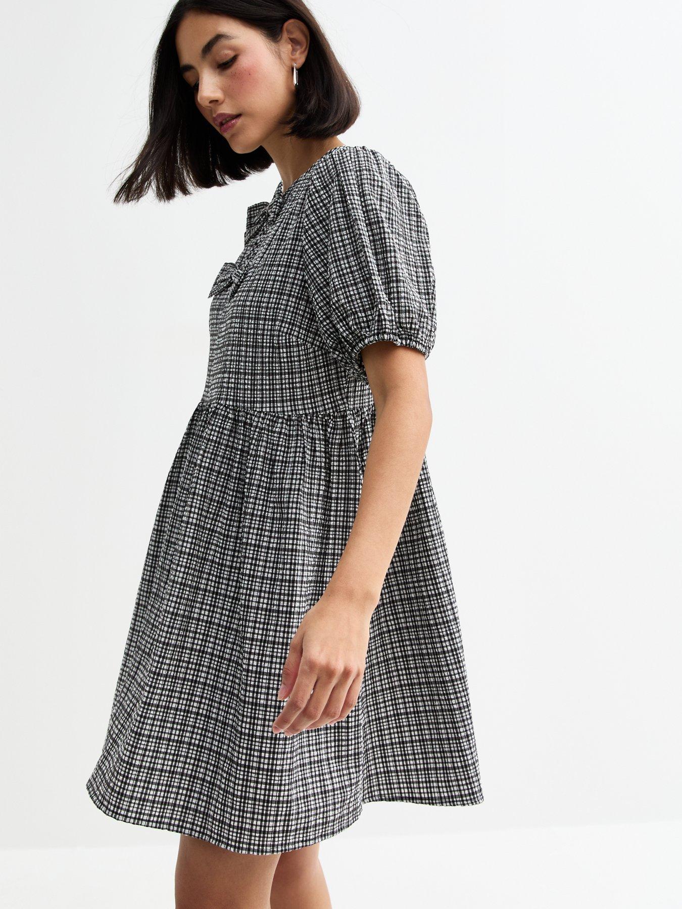 undefined Gingham Bow Front Mini Dress - Black