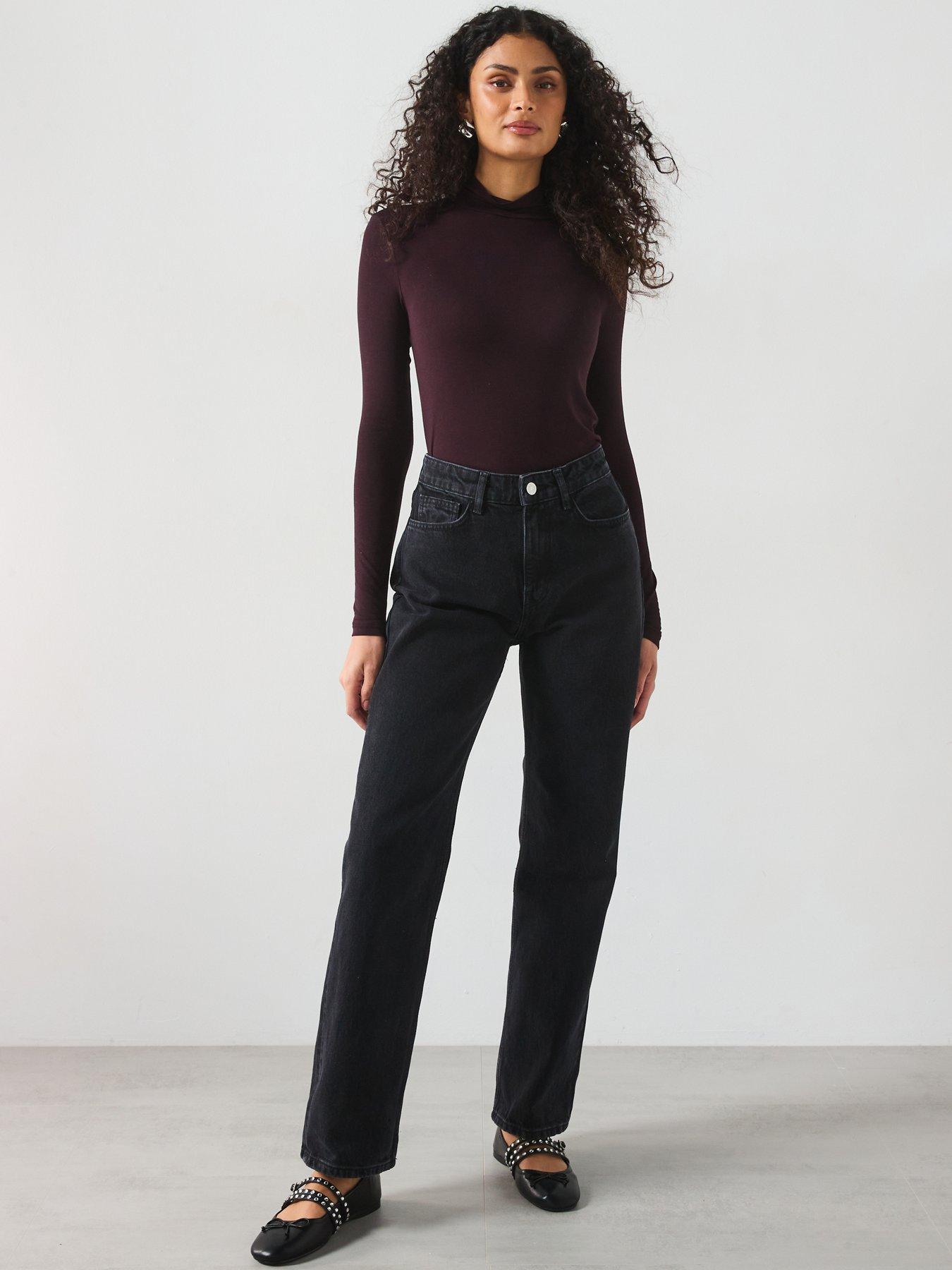 Mango Matilda Medium Rise Straight Fit Jeans Black Very