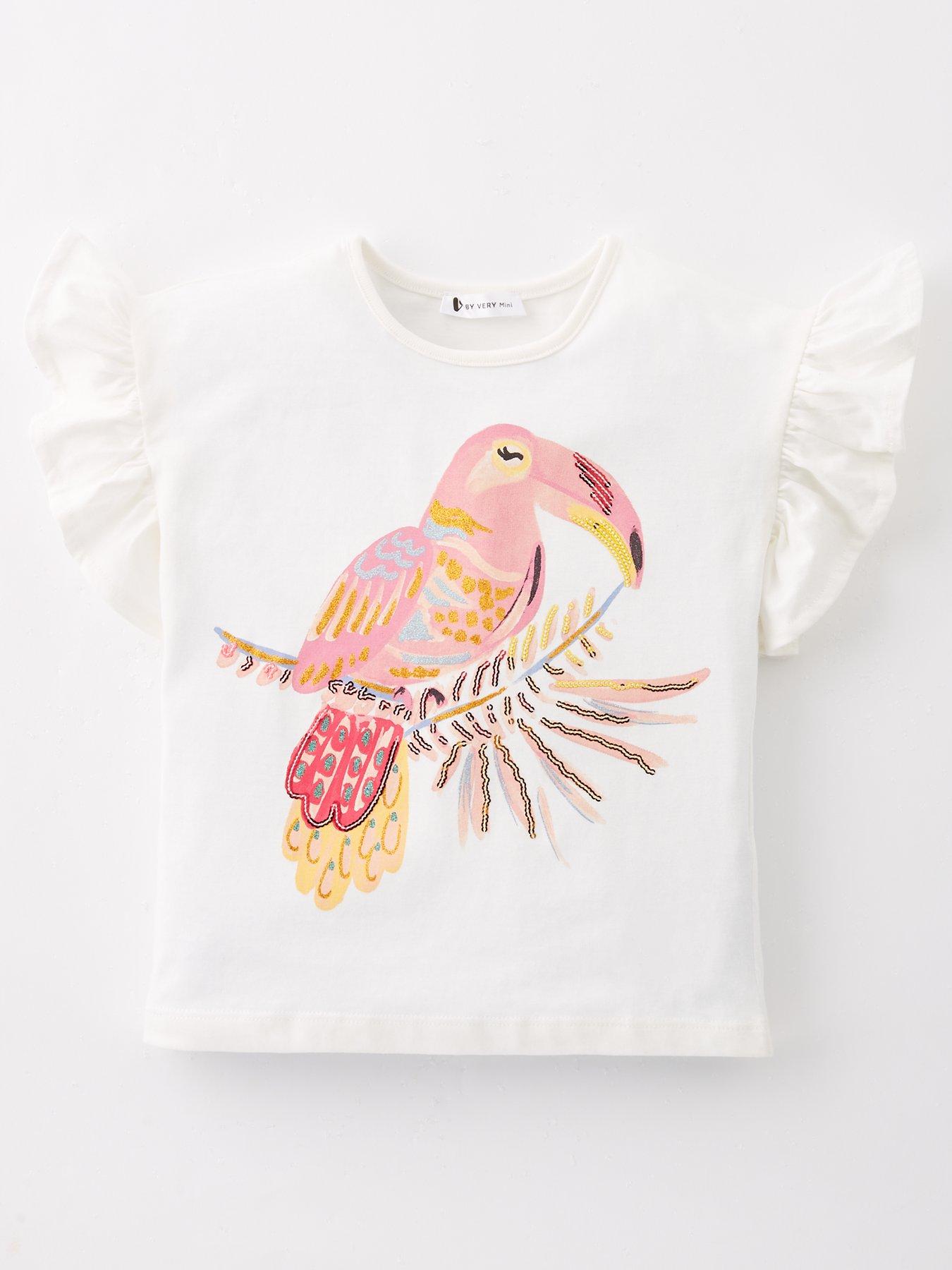undefined Girls Toucan Embellished Frill Sleeve Tshirt