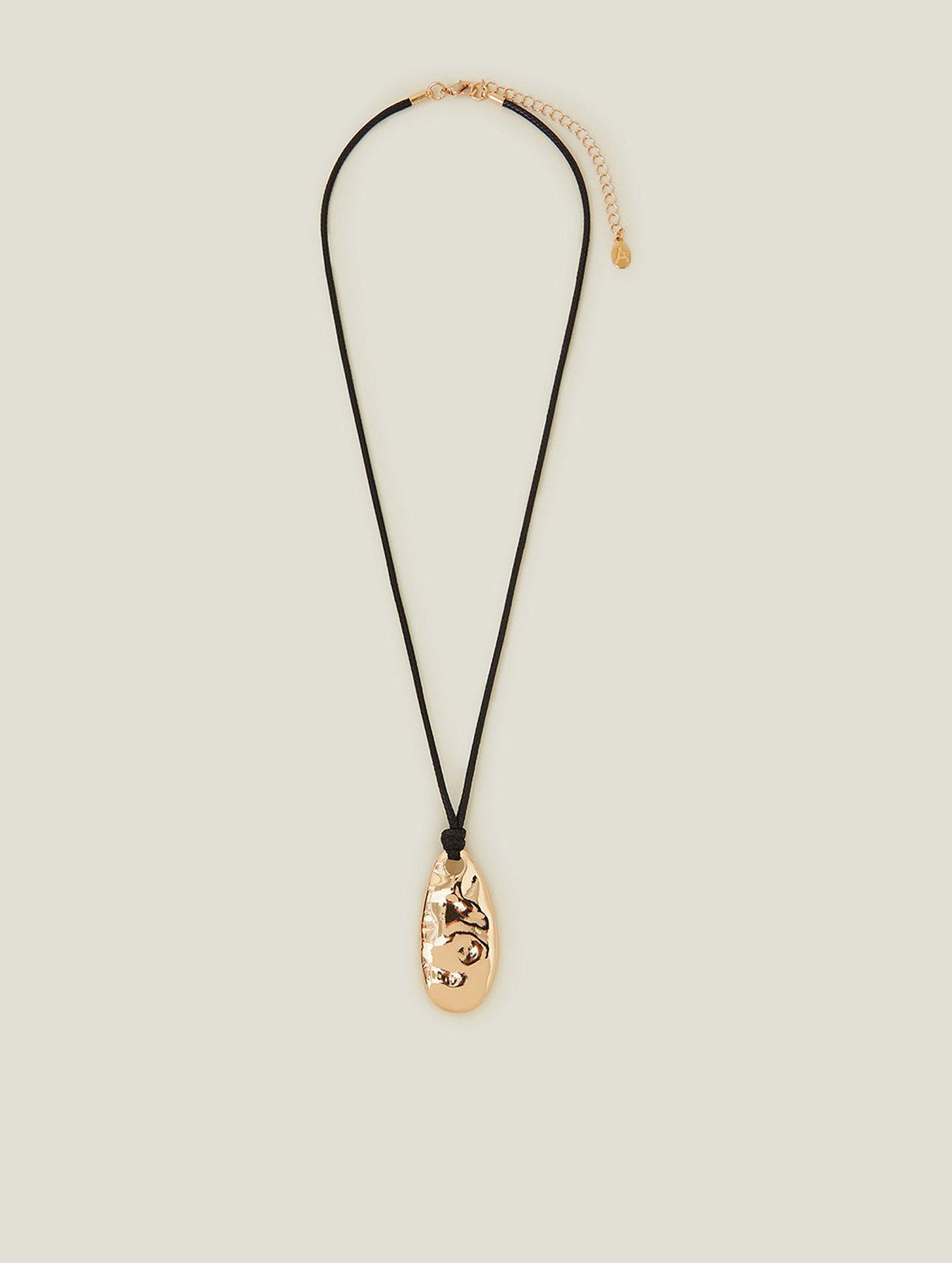 Product photograph of Accessorize Hammered Teardrop Pendant Cord Necklace from very.co.uk