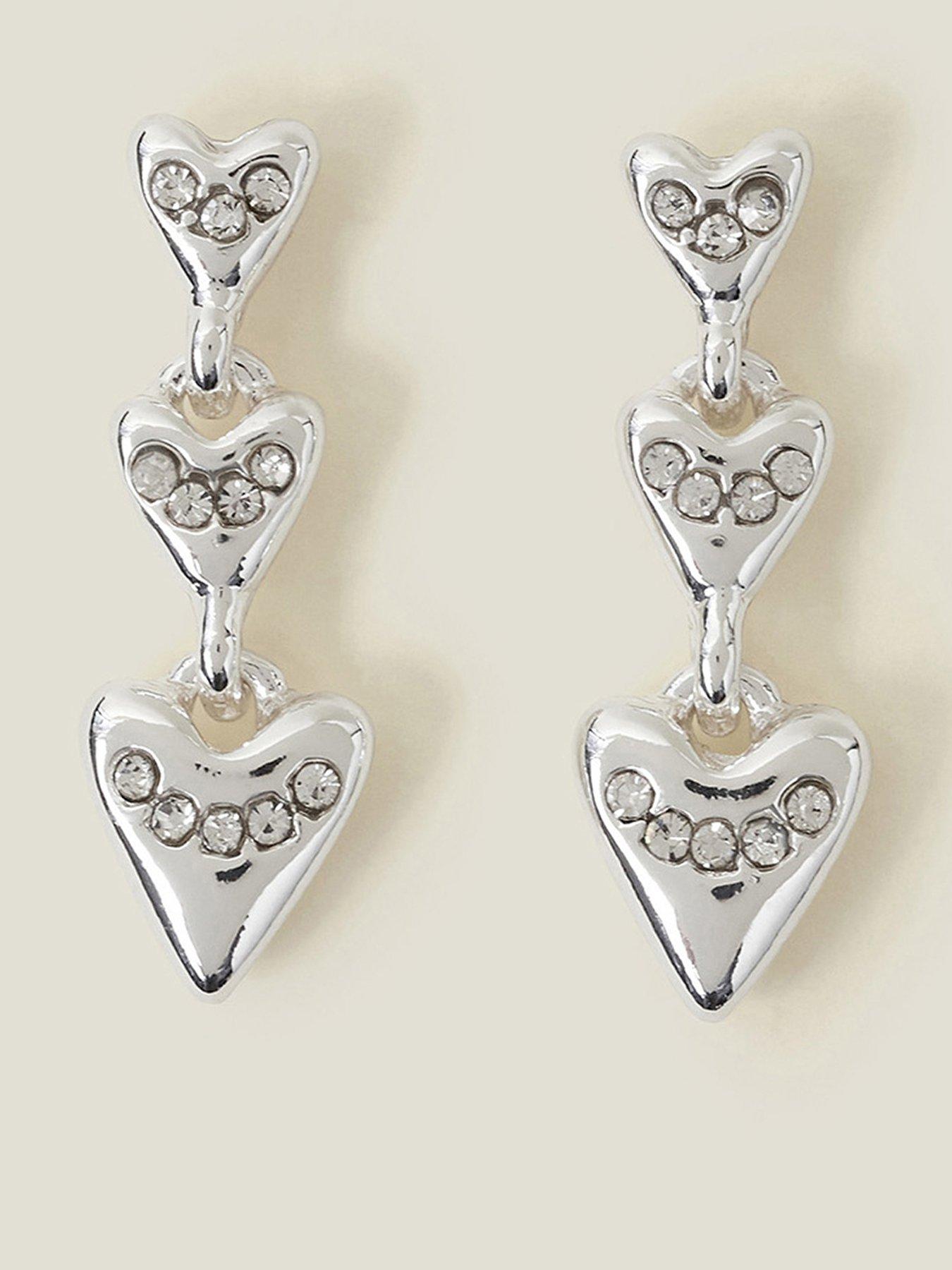Image 1 of 3 of Accessorize Triple Heart Drop Earrings